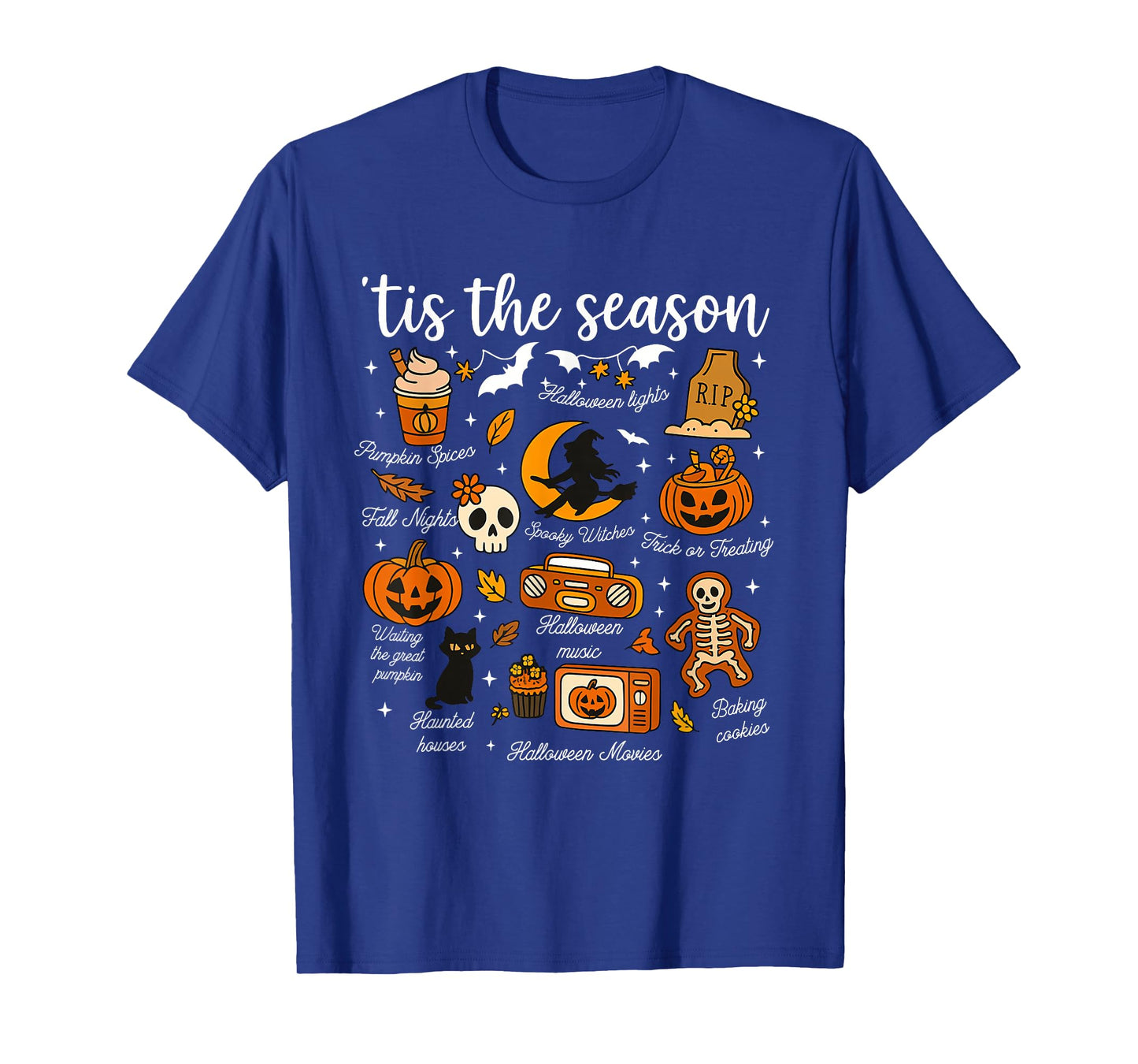 Retro Tis The Season Pumpkin Leaves Autumn Halloween Outfit T-Shirt