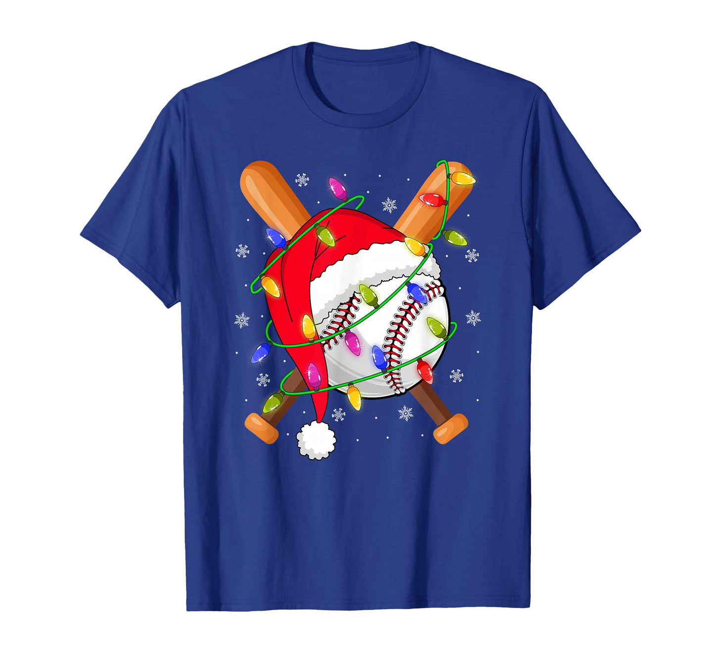 Baseball Christmas Lights Santa Hat Baseball Player Xmas T-Shirt