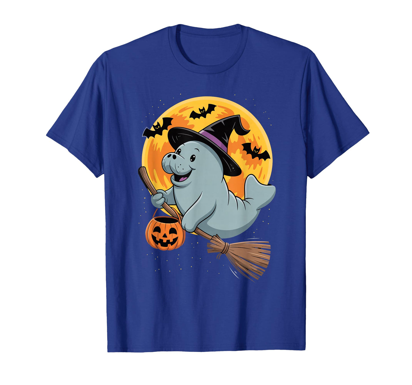 Manatee Witch Hat Pumpkin Halloween Costume Spooky Boys Girl T-Shirt
