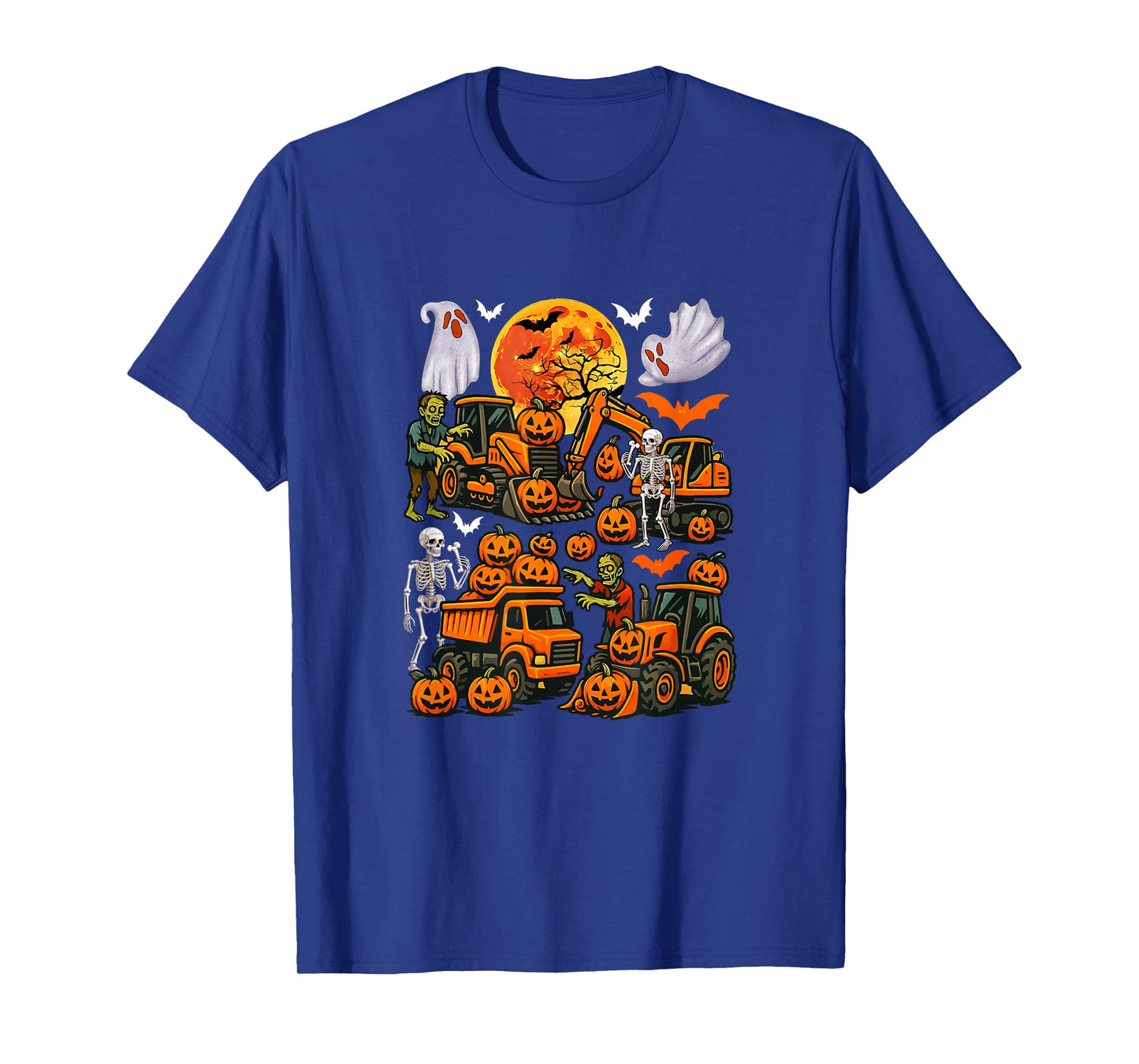 Squad Construction Trucks Excavators Halloween Boo Skeletons T-Shirt