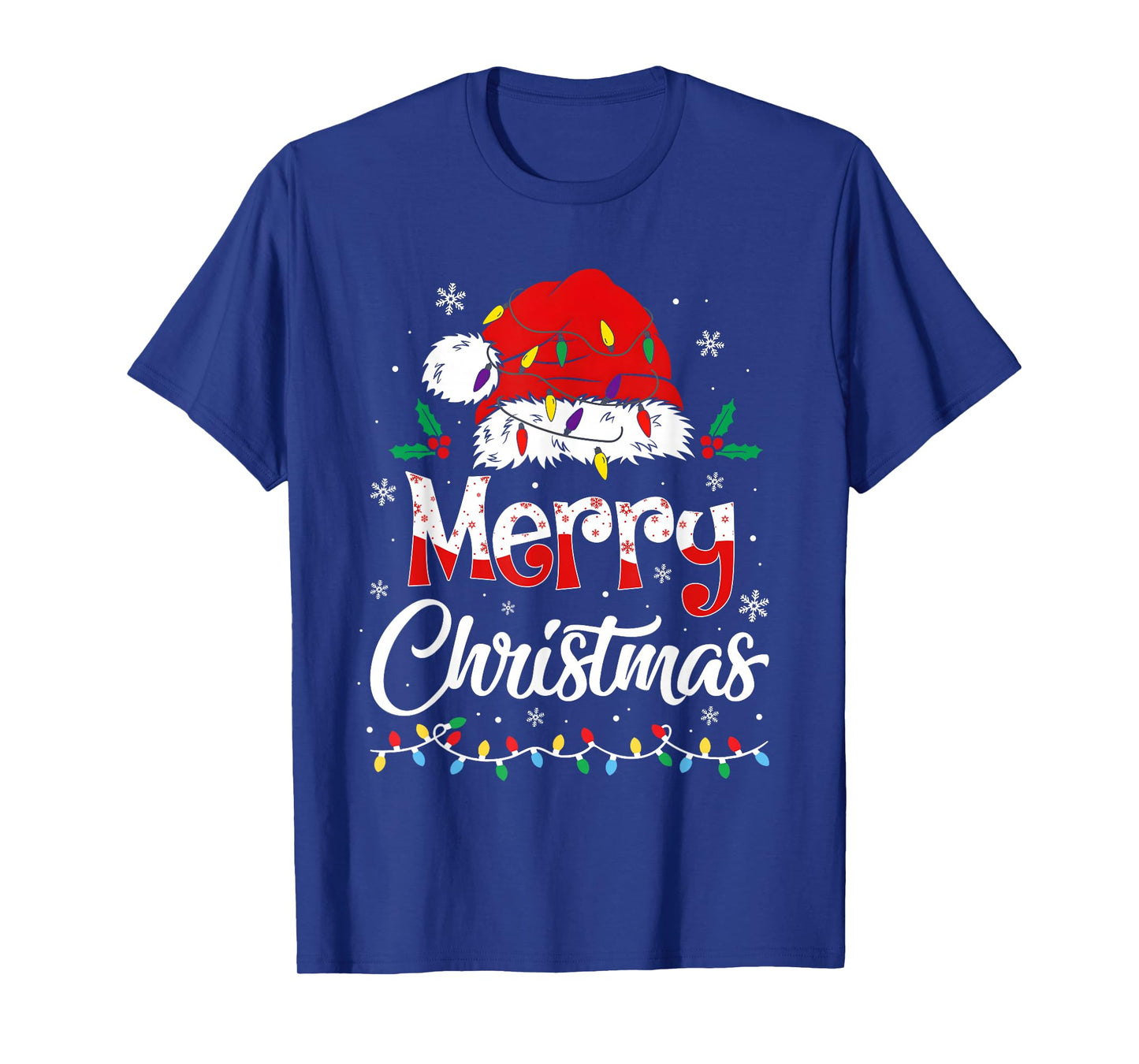 Merry Christmas Lights Red Santa Hat Xmas Family Men Women T-Shirt