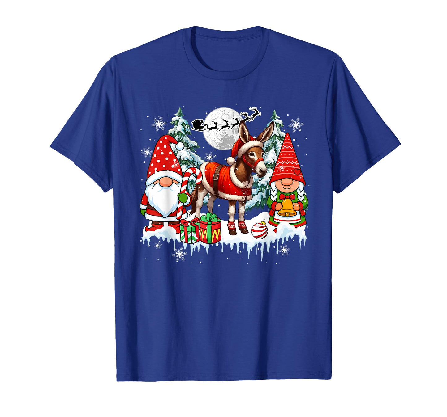 Couple Gnomes Santa Mule Christmas Trees Farmer Family Kids T-Shirt