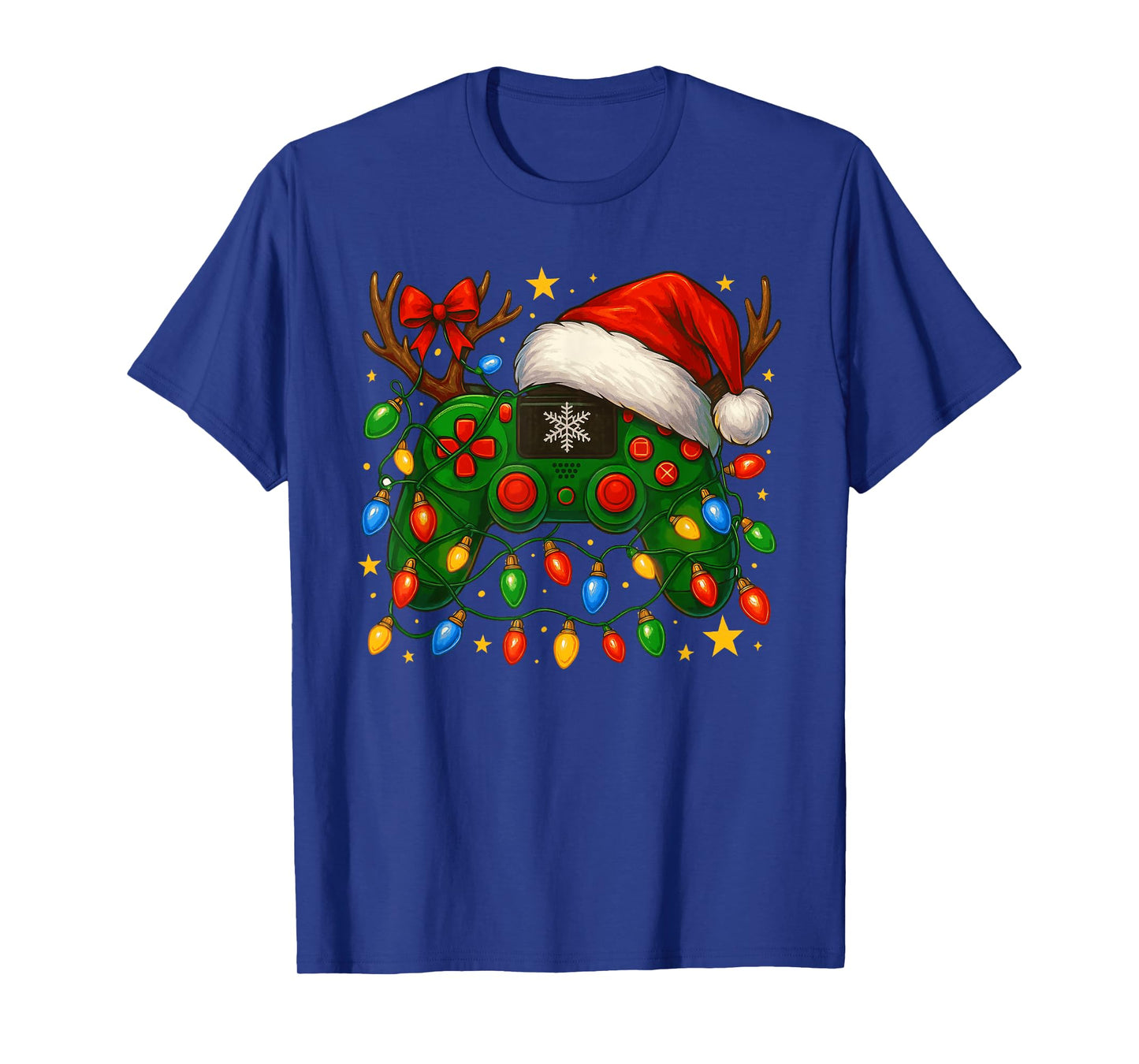 Video Game Controller Christmas Lights Santa Hat Reindeer T-Shirt