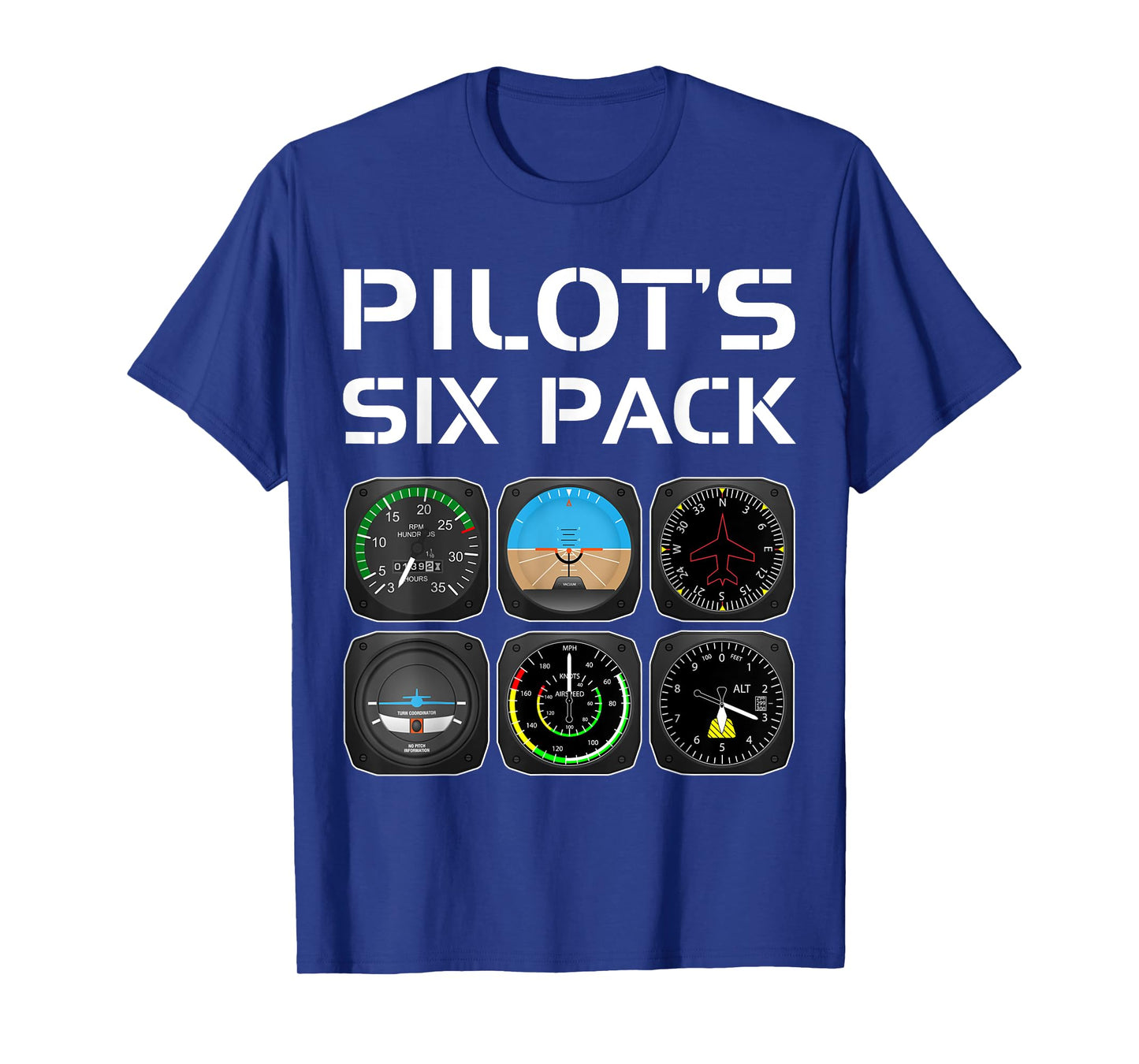 Pilot's Six Pack Funny Pilot Aviation Flying Student Teacher T-Shirt for Men Women