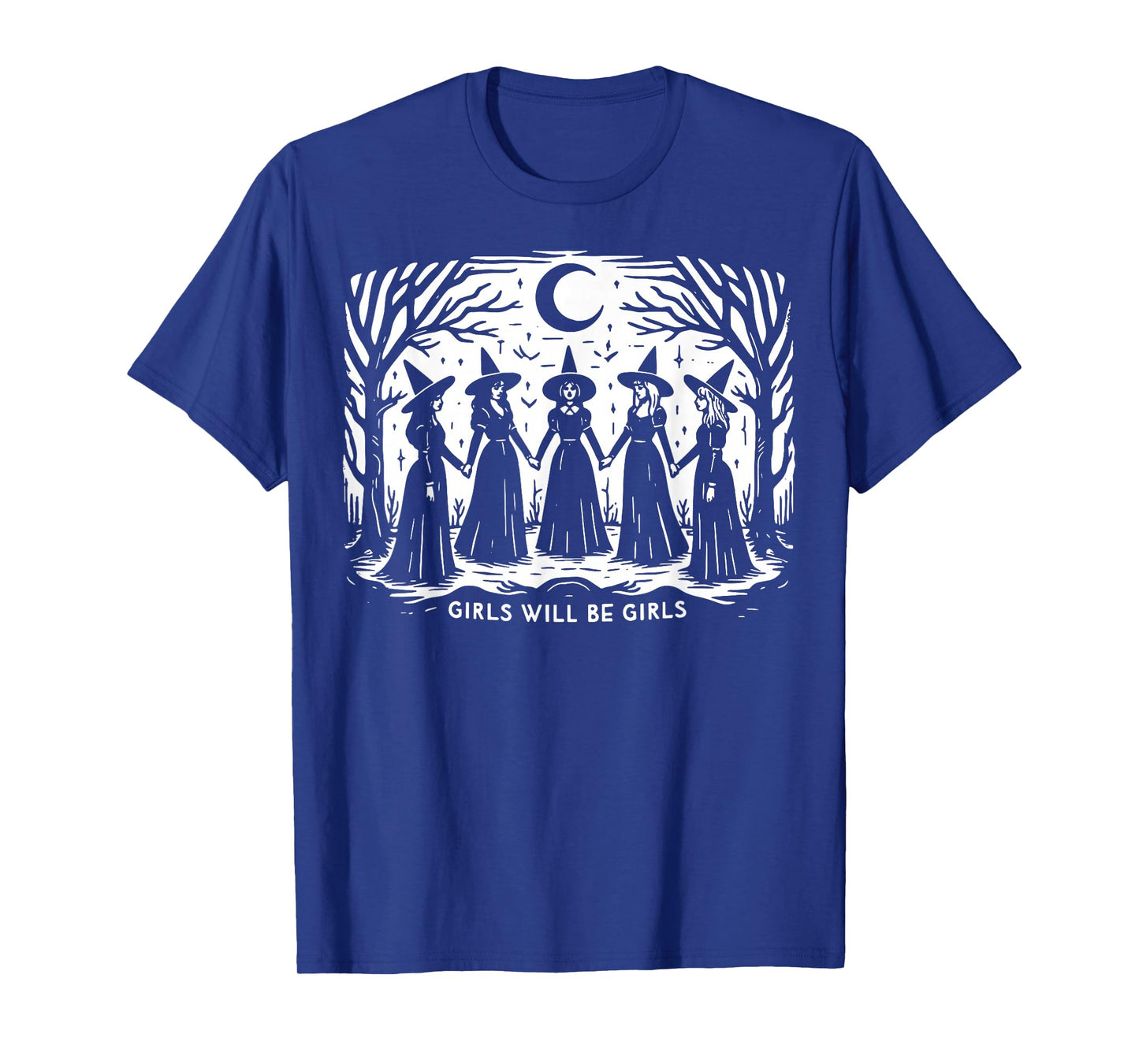 Vintage Witchy Girls Holding Hands Under Moonlight Spooky T-Shirt