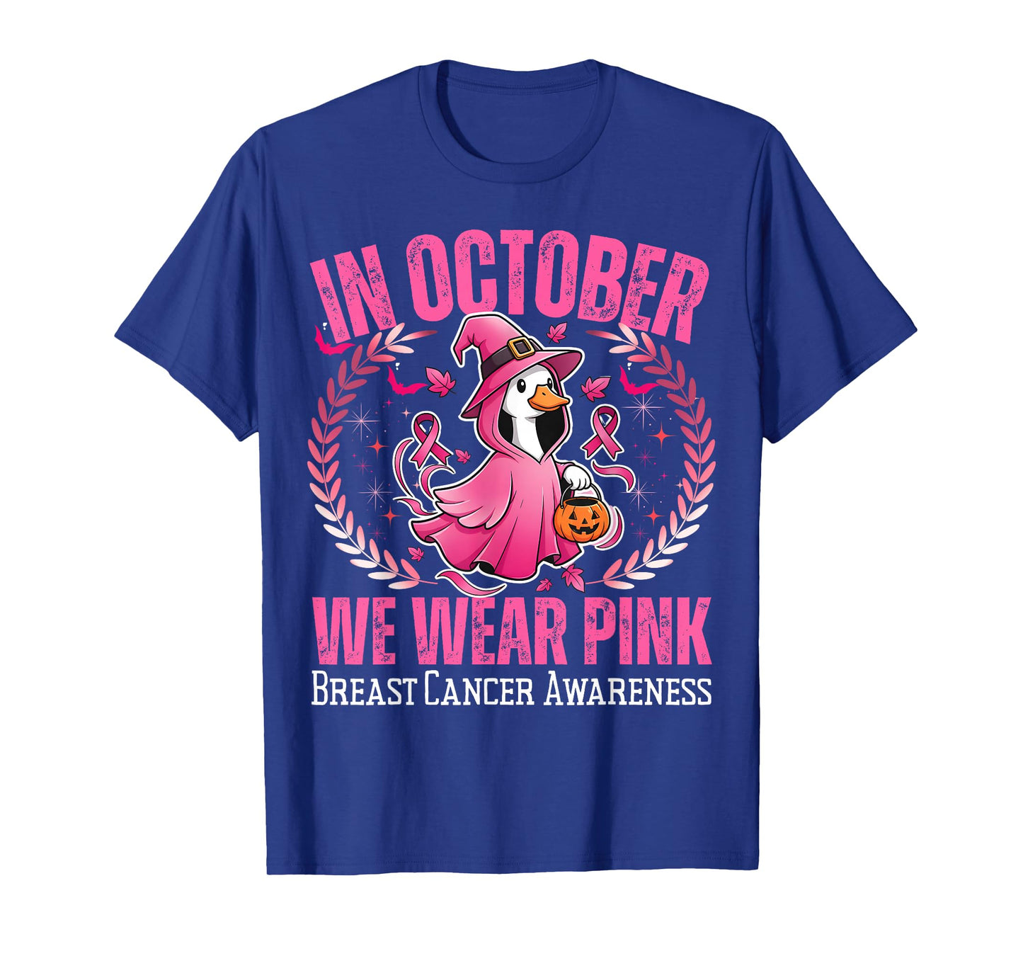 in October We Wear Pink Goose Halloween Breast Cancer Awaren T-Shirt