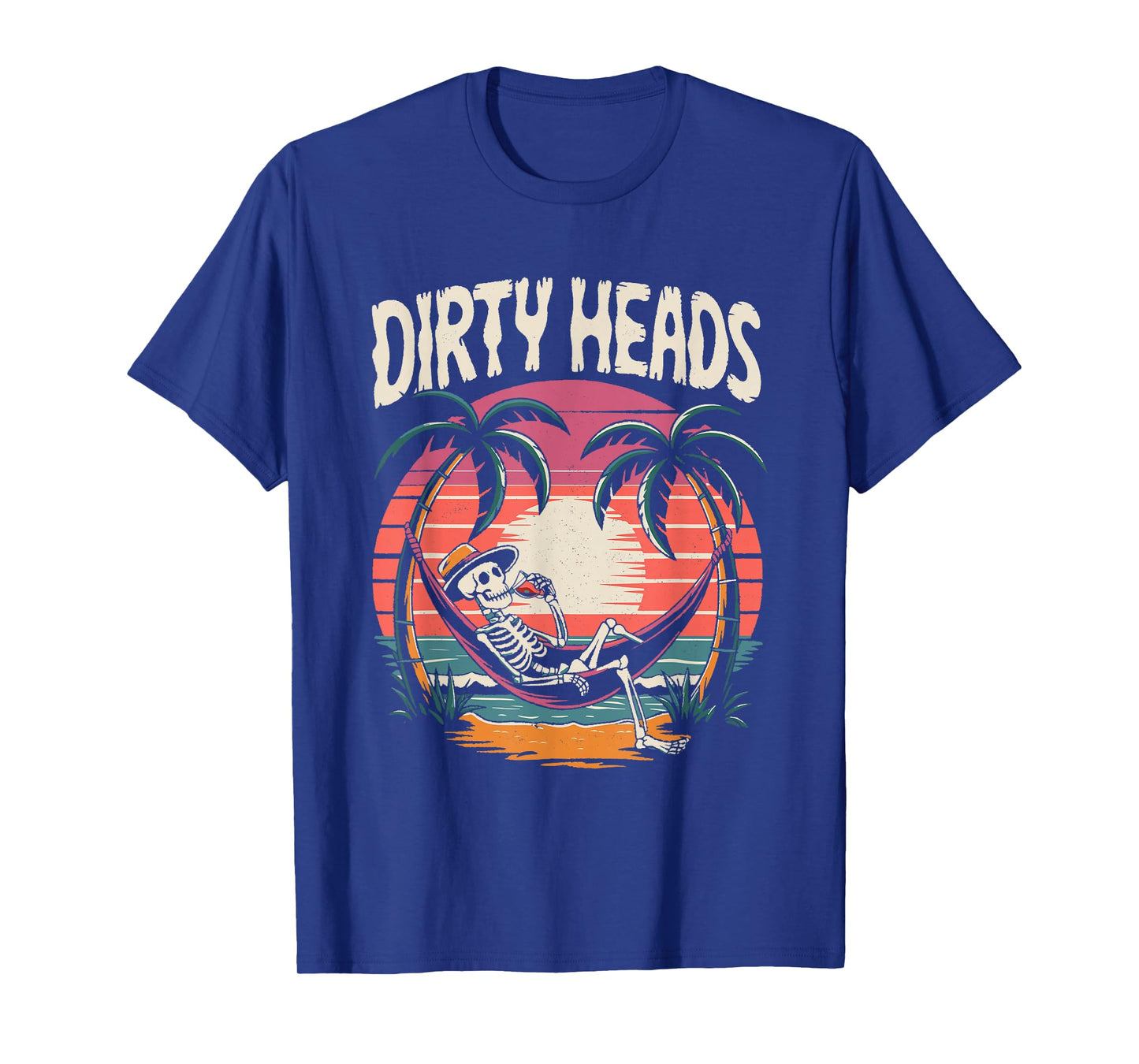 Chill Skeleton Dirty Heads Retro Beach Art for Men Women T-Shirt