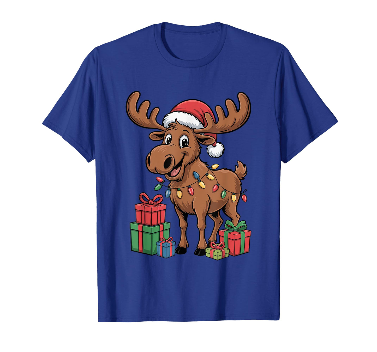Funny Moose Santa Hat Animals Lovers Ugly Christmas Pajamas T-Shirt