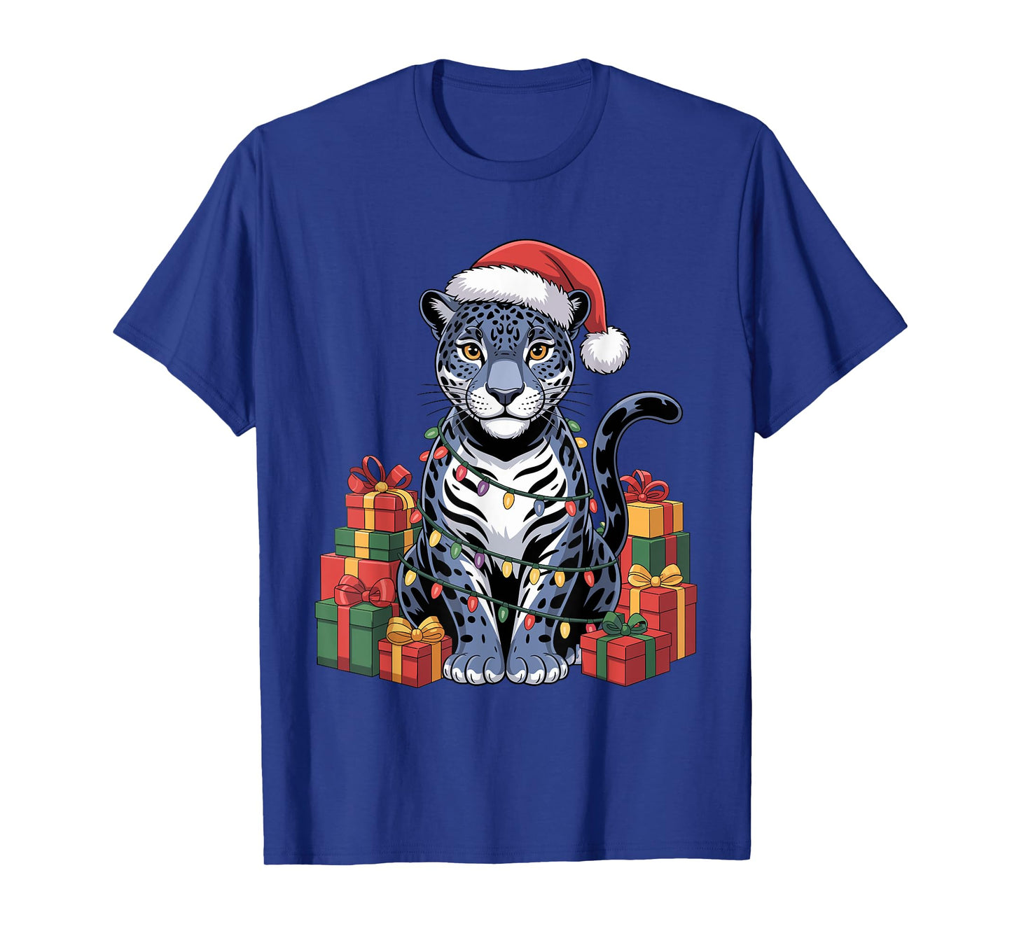 Funny Jaguar Santa Hat Animals Lovers Ugly Christmas Pajamas T-Shirt
