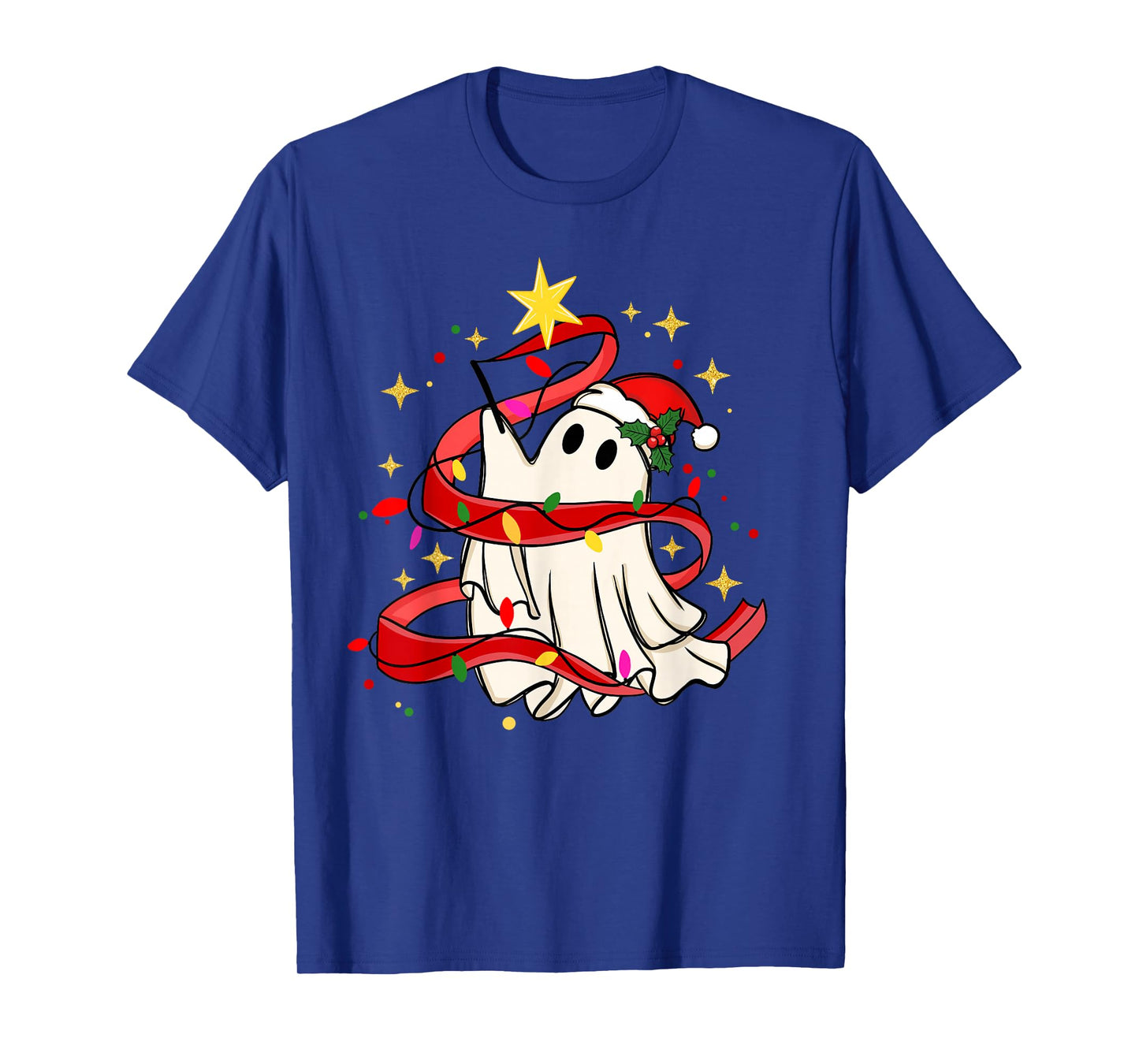 Ghost Christmas Tree Santa Spooky Spirit with Santa Hat T-Shirt