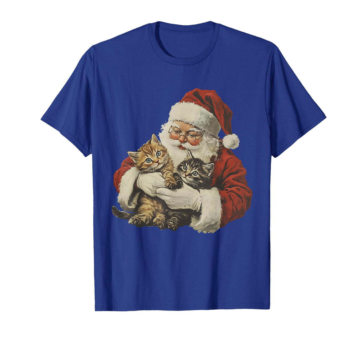Vintage Retro Santa Claus and Kittens Cats Merry Christmas T-Shirt