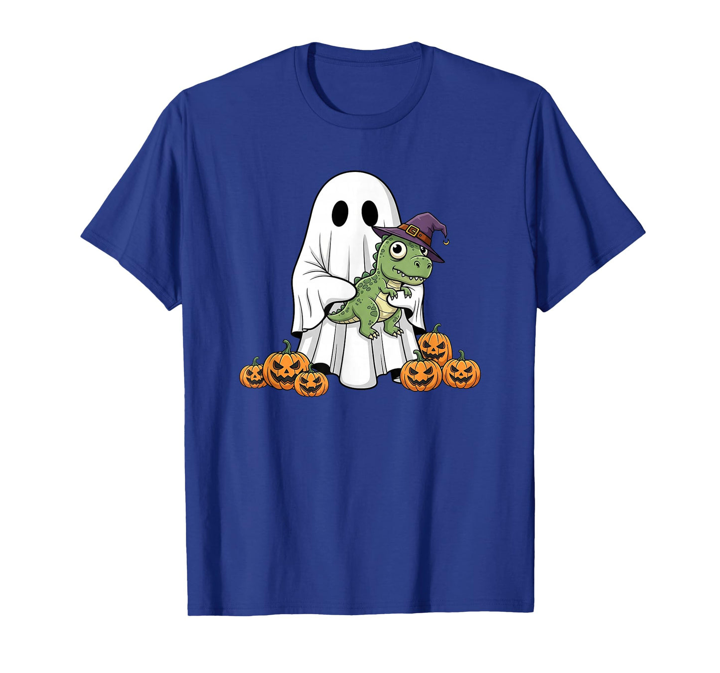 Funny Ghost T Rex Pumpkin Halloween Kids Mens Womens T-Shirt