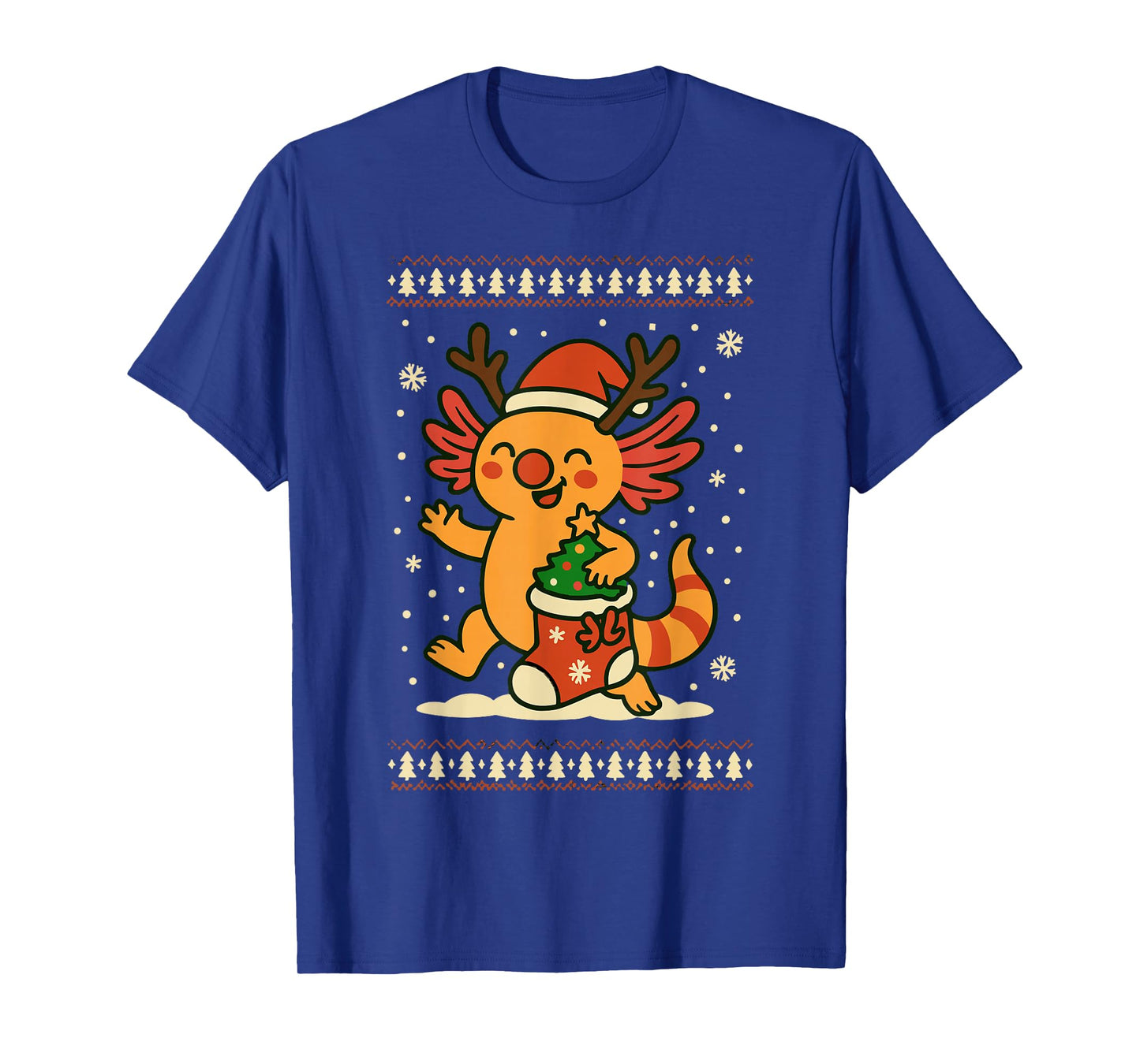 Ugly Christmas Axolotl Reindeer Stocking Funny Holiday T-Shirt