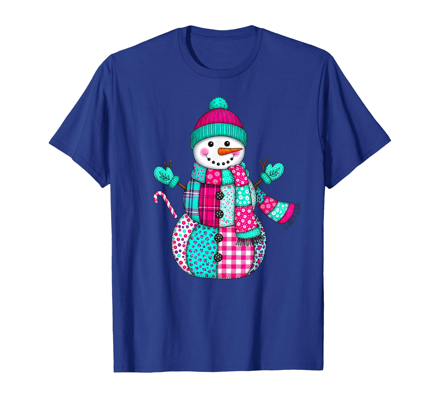 Christmas Patchwork Snowman Preppy Retro Men Women Kids Xmas T-Shirt