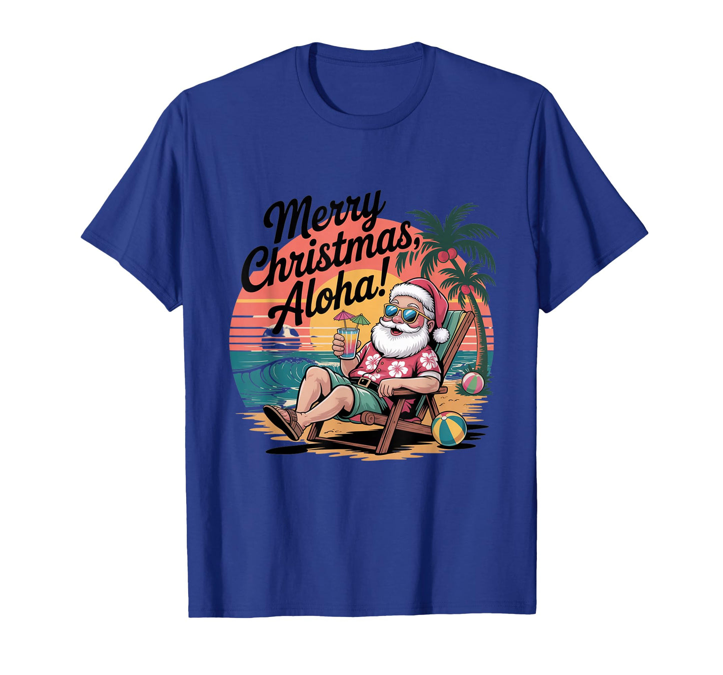 Christmas Aloha Vibes with Santa in Hawaiian T-Shirt
