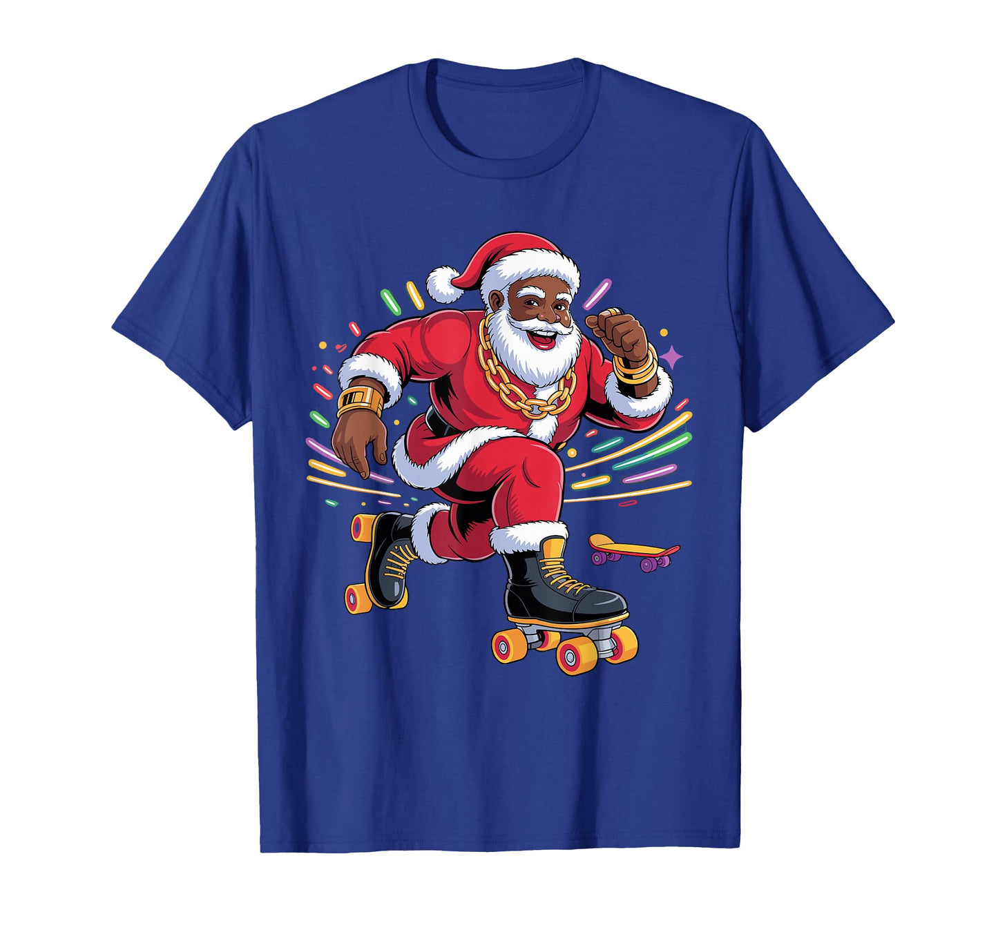 Afro Santa Skating African American Christmas Funny Holiday T-Shirt