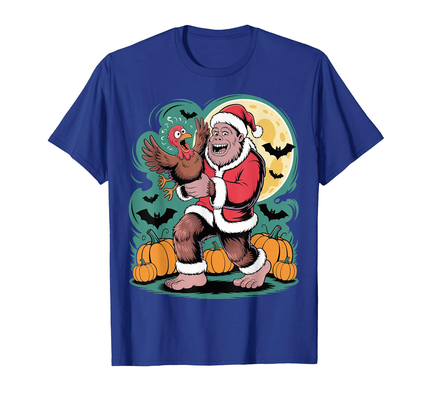Funny Bigfoot Santa Turkey Halloween Christmas T-Shirt