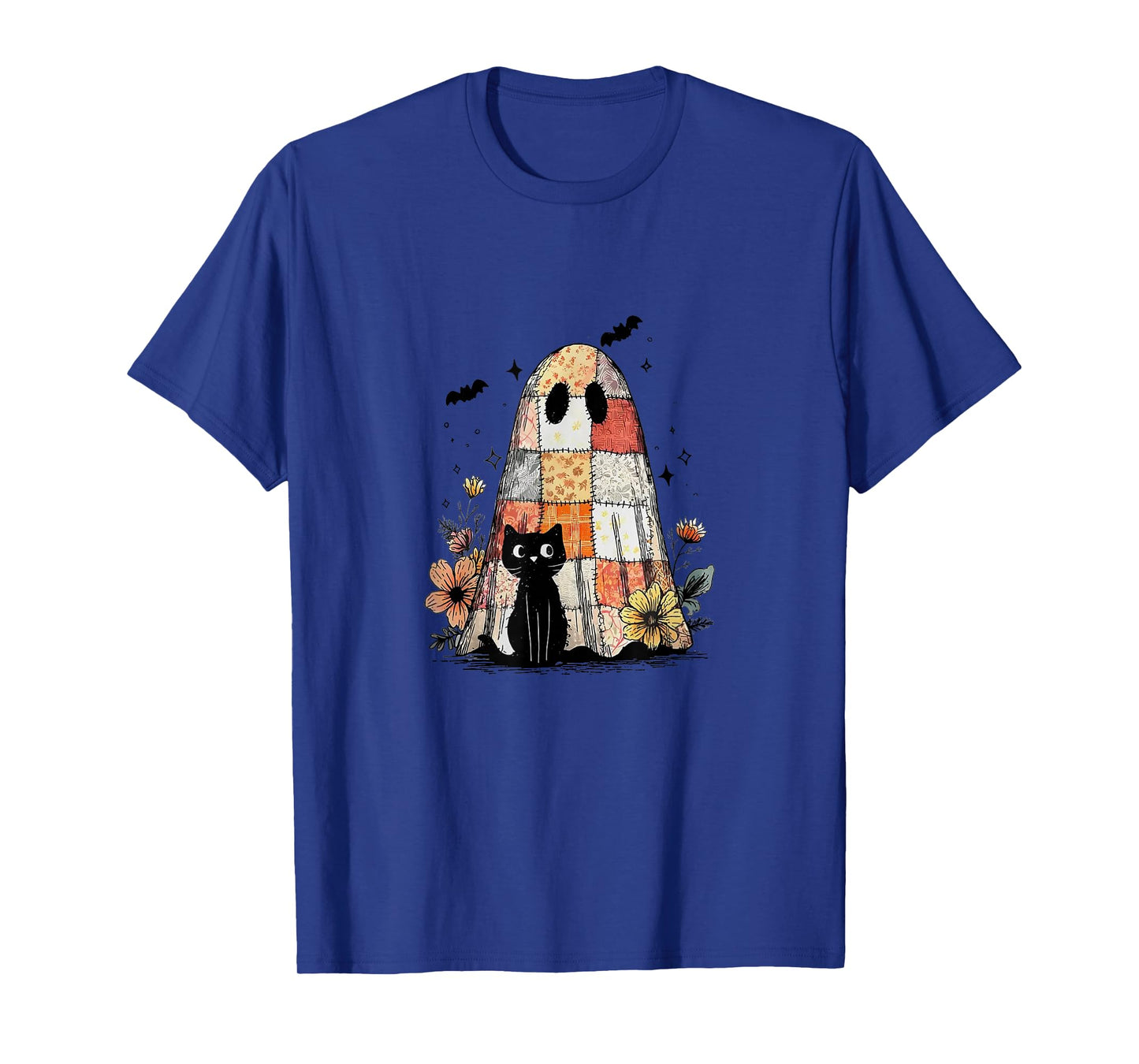 Vintage Halloween Ghost Holding Black Cat Groovy T-Shirt