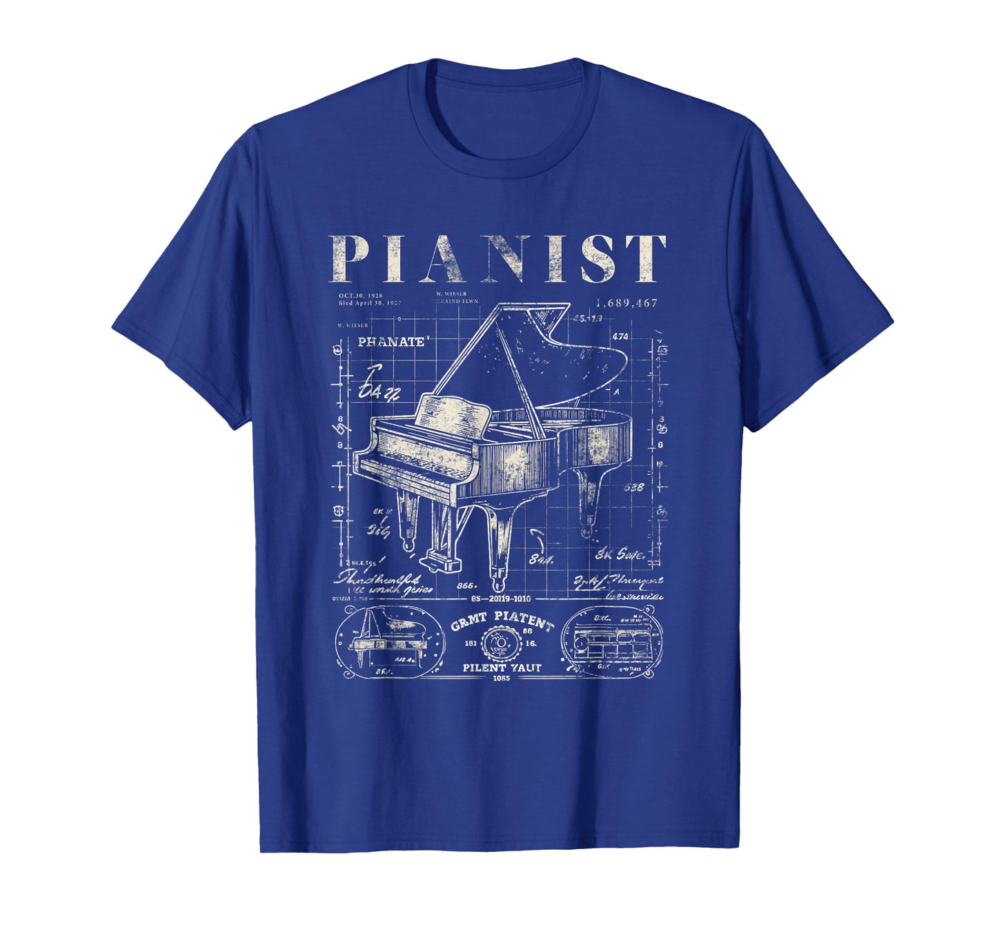Old Grand Piano Shirt Vintage Patent Drawing Print Pianist T-Shirt