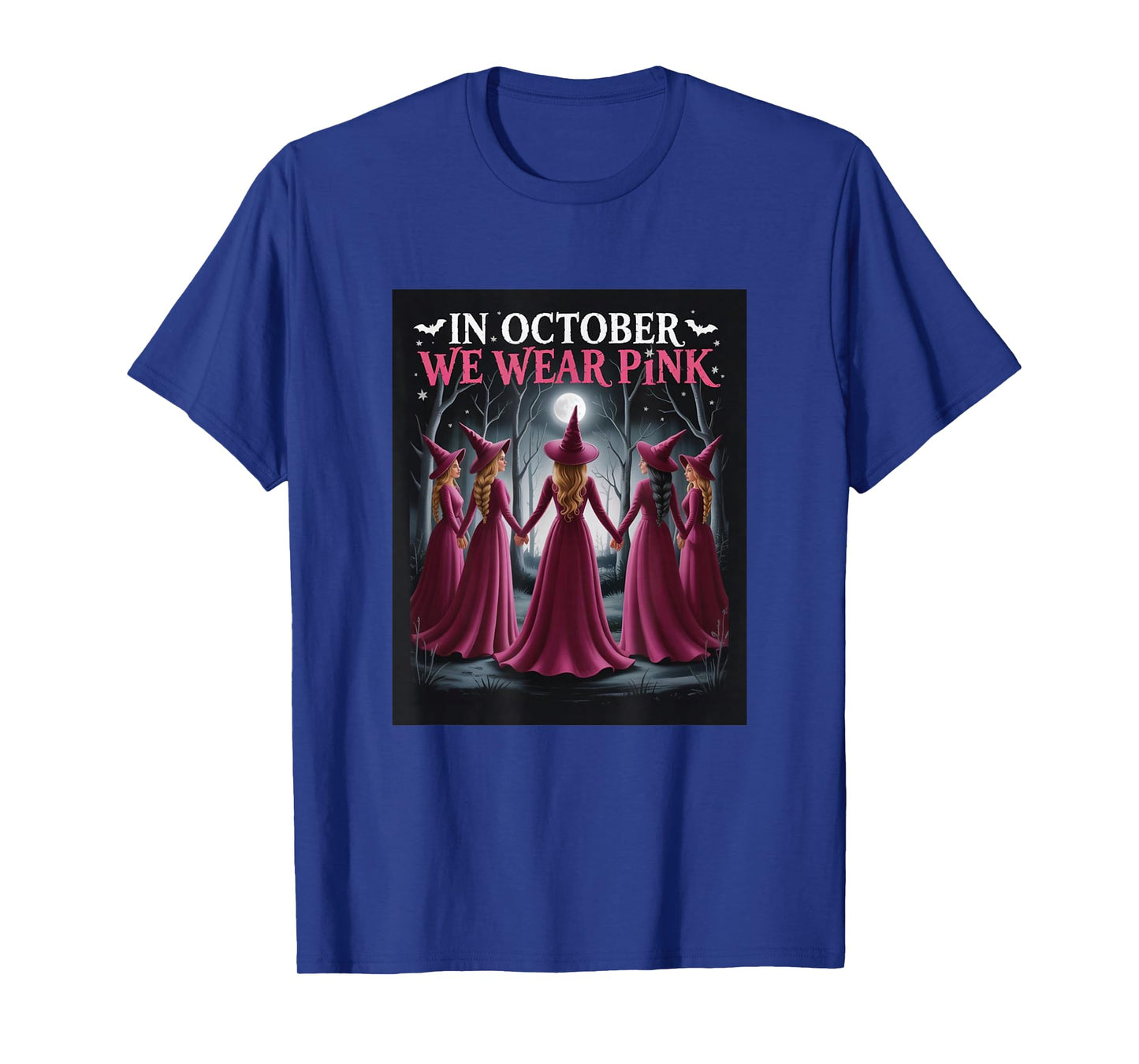 in October We Wear Pink - Witch & Ghost Halloween Cancer T-Shirt