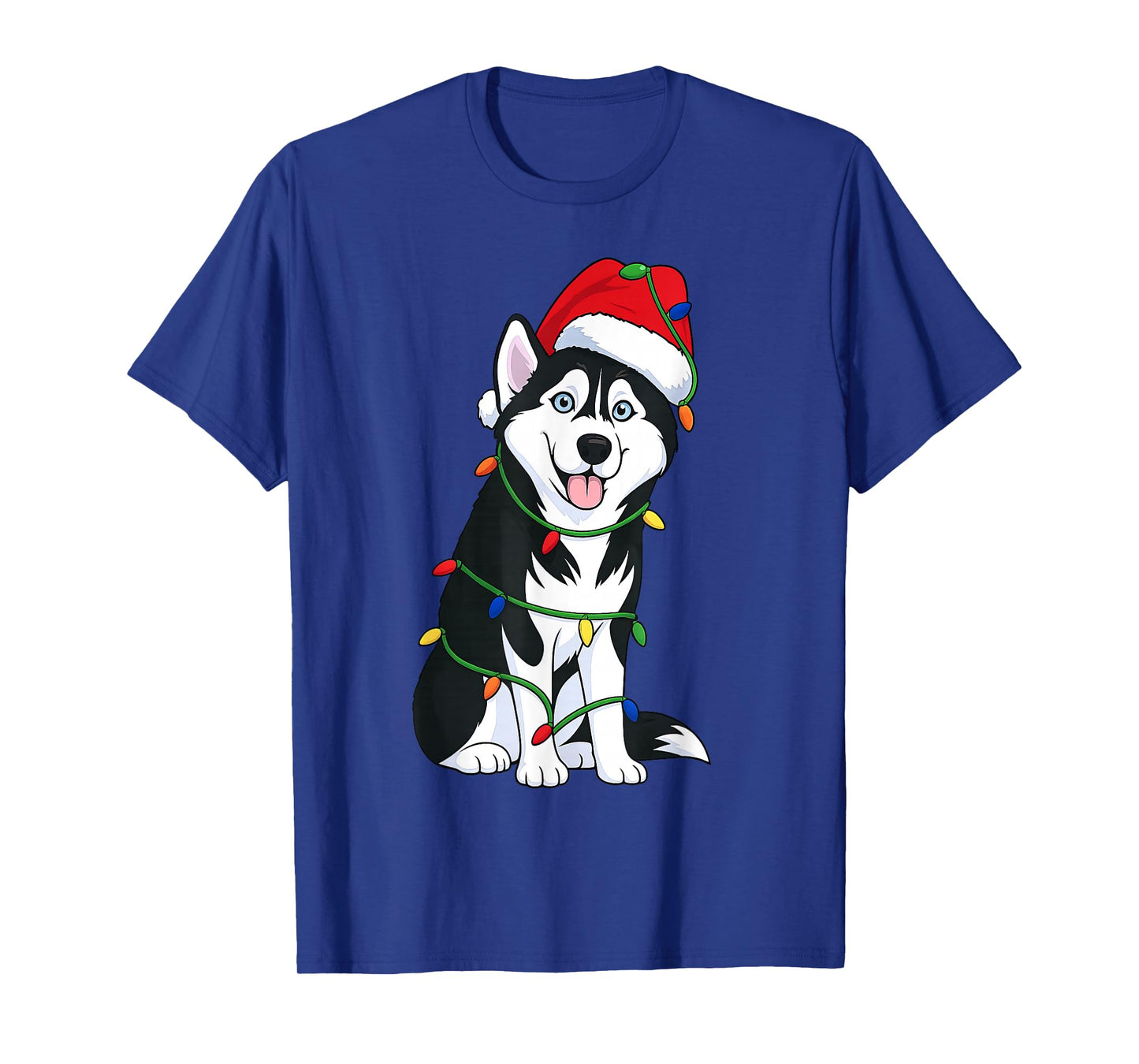 Husky Christmas Tree Lights Holiday Dog Lover T-Shirt