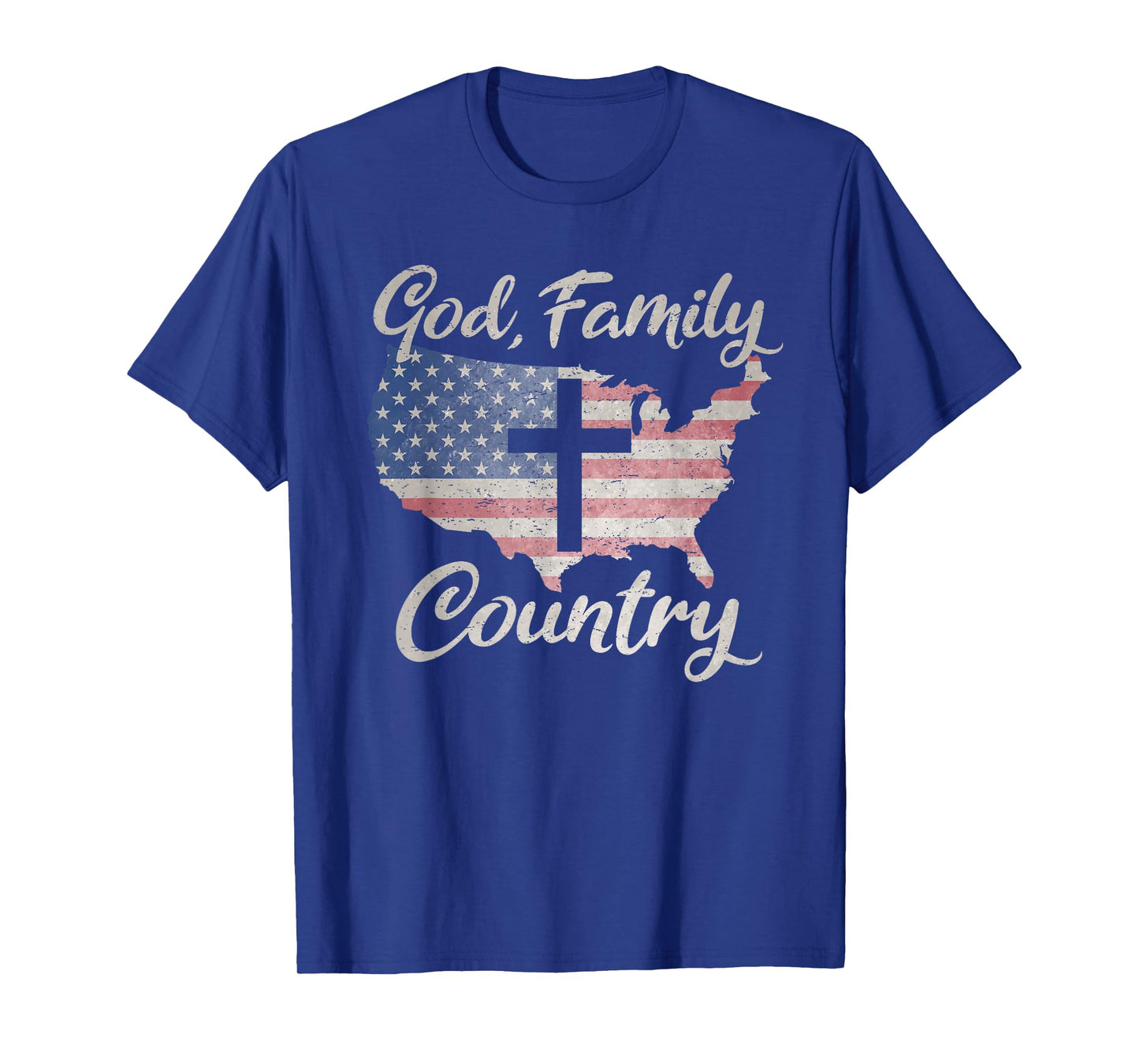 GOD FAMILY COUNTRY Christian Cross Vintage USA American Flag Women Kids Men T-Shirt