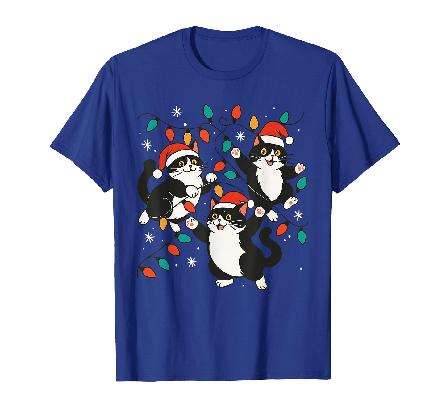 Black Cat Christmas Tree Lights Shirt, Funny Cats Santa Hat T-Shirt
