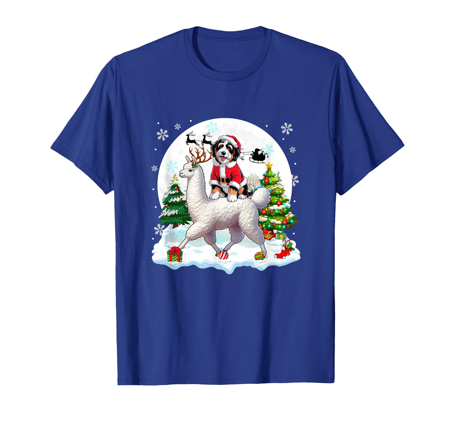 Santa Bernedoodle Riding Llama Reindeer Christmas Owner Kids T-Shirt
