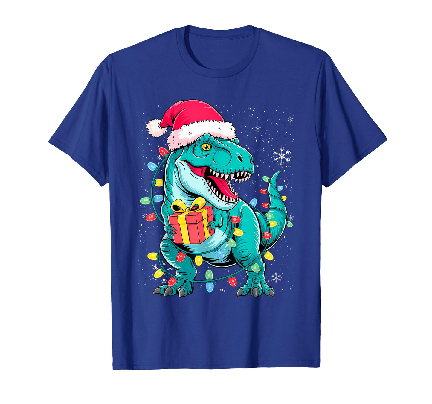 Dinosaur Santa for Boys Girls Christmas Tree Lights T-Shirt
