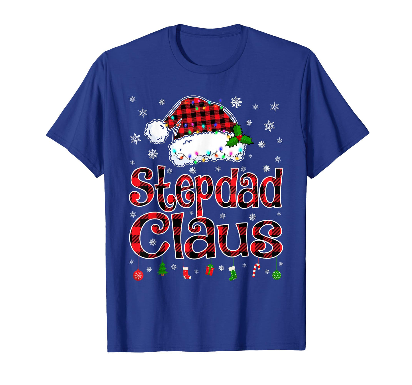 Stepdad Claus Christmas Lights Xmas Pajama Matching Family T-Shirt