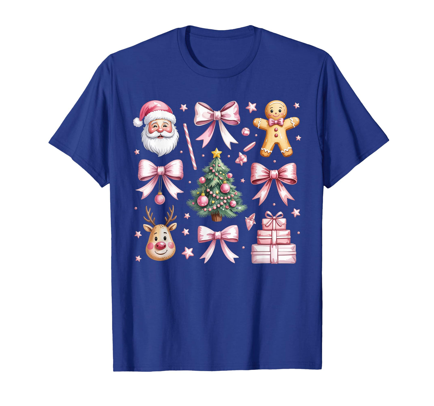 Cute Coquette Bow Pink Christmas Tree Santa Gingerbread Xmas T-Shirt