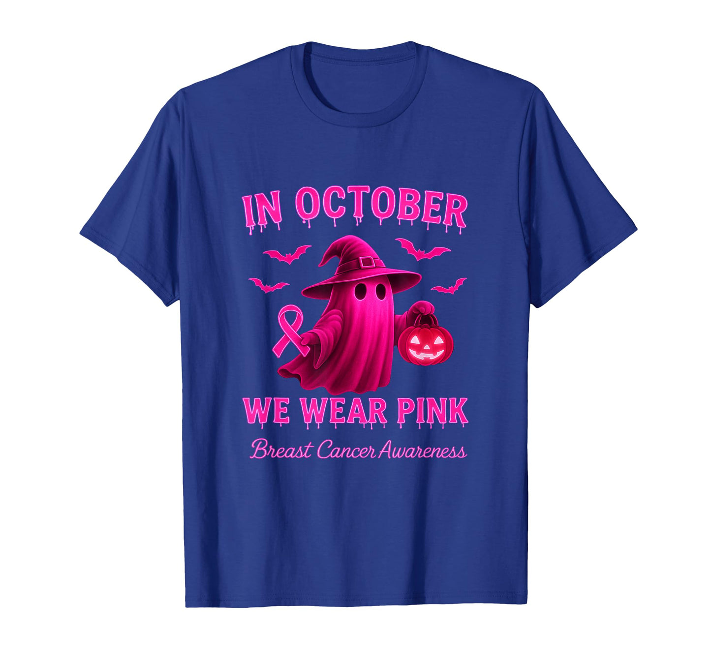 Breast Cancer Awareness Ghost Witch in October We Wear Pink T-Shirt