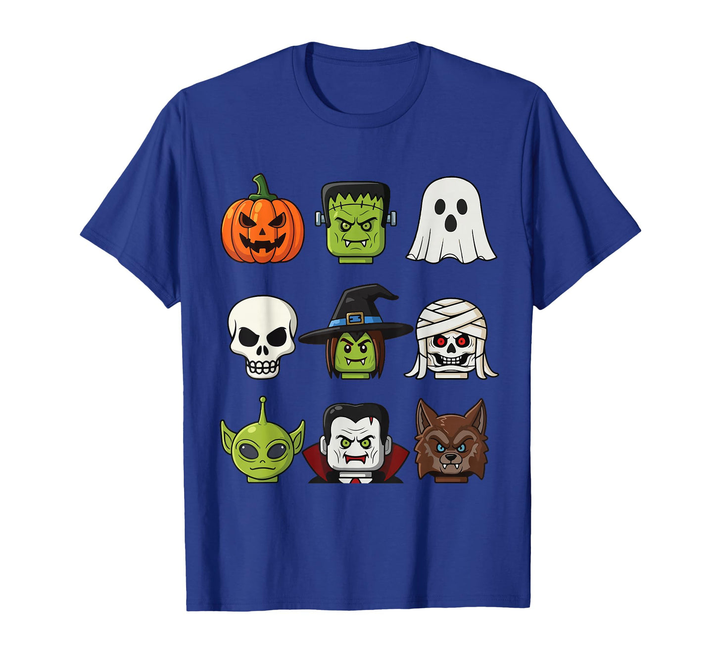 Spooky Halloween Faces Frankenstein Pumpkin Mummy Alien Wolf T-Shirt