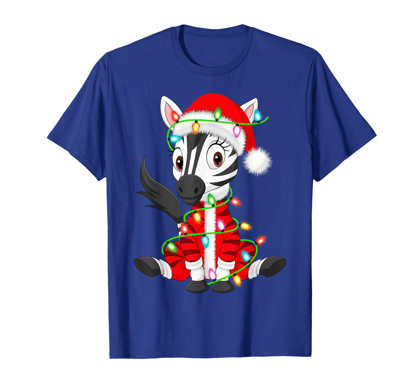Zebra Christmas Lights Santa Costume Cute Animal Xmas T-Shirt