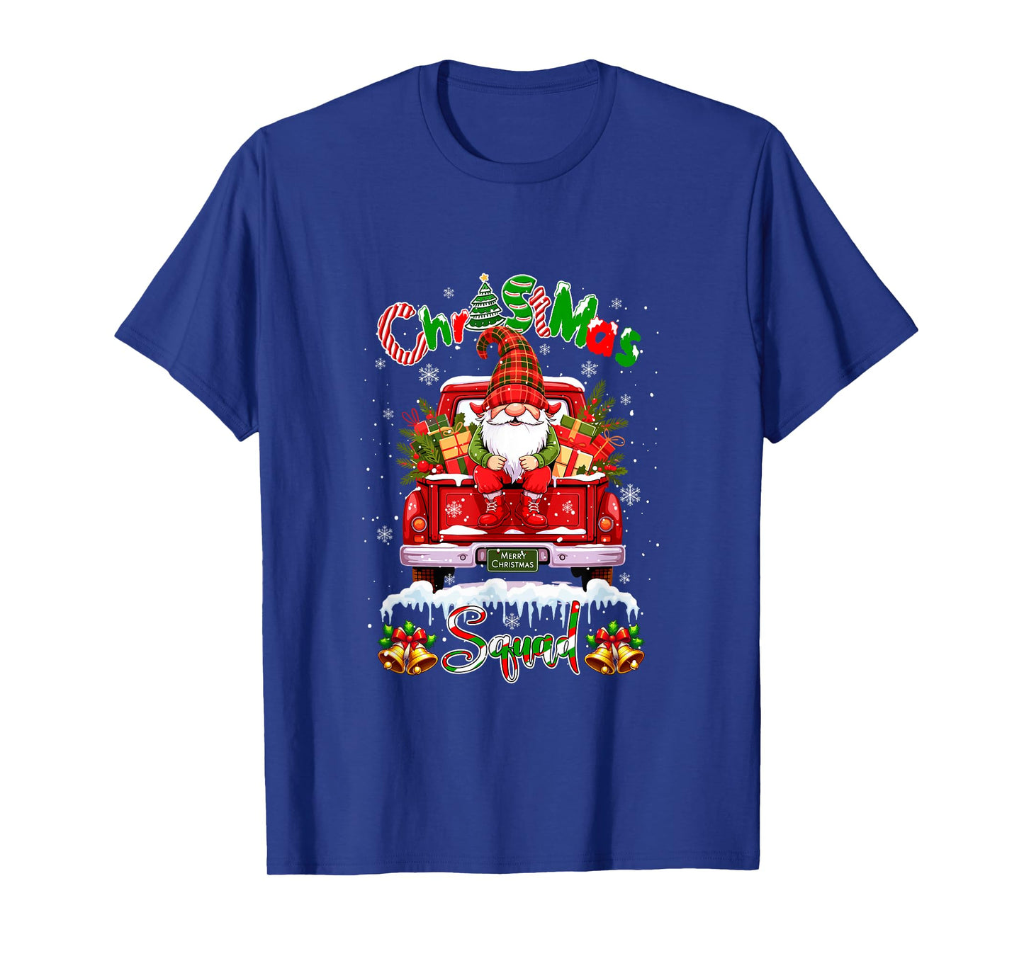 Christmas Squad Colorful Gnome On Pickup Truck Xmas Boxes T-Shirt