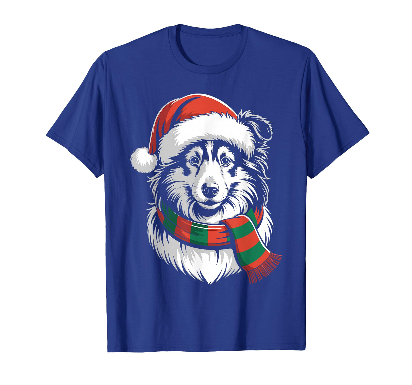 Shetland Sheepdog Dog Xmas Santa Hat Scarf Christmas Costume T-Shirt