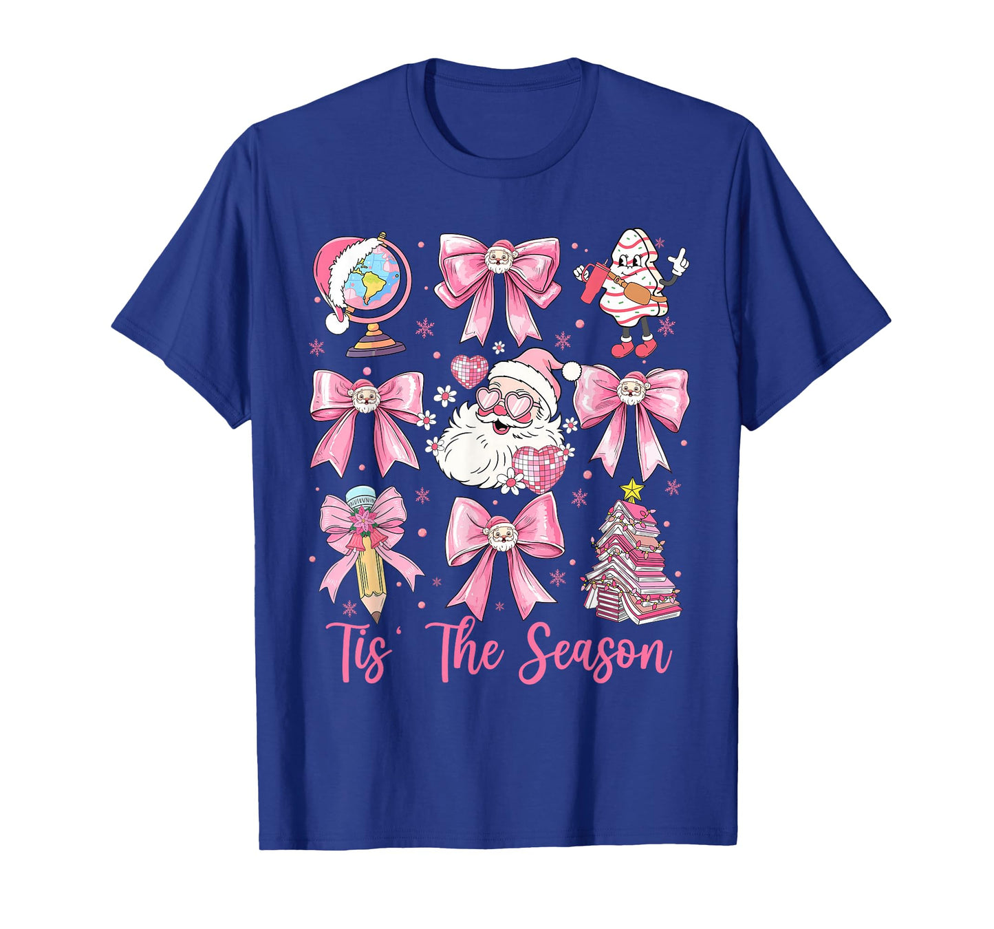 Tis The Season Pink Santa Claus Coquette Bow Teacher Girls T-Shirt