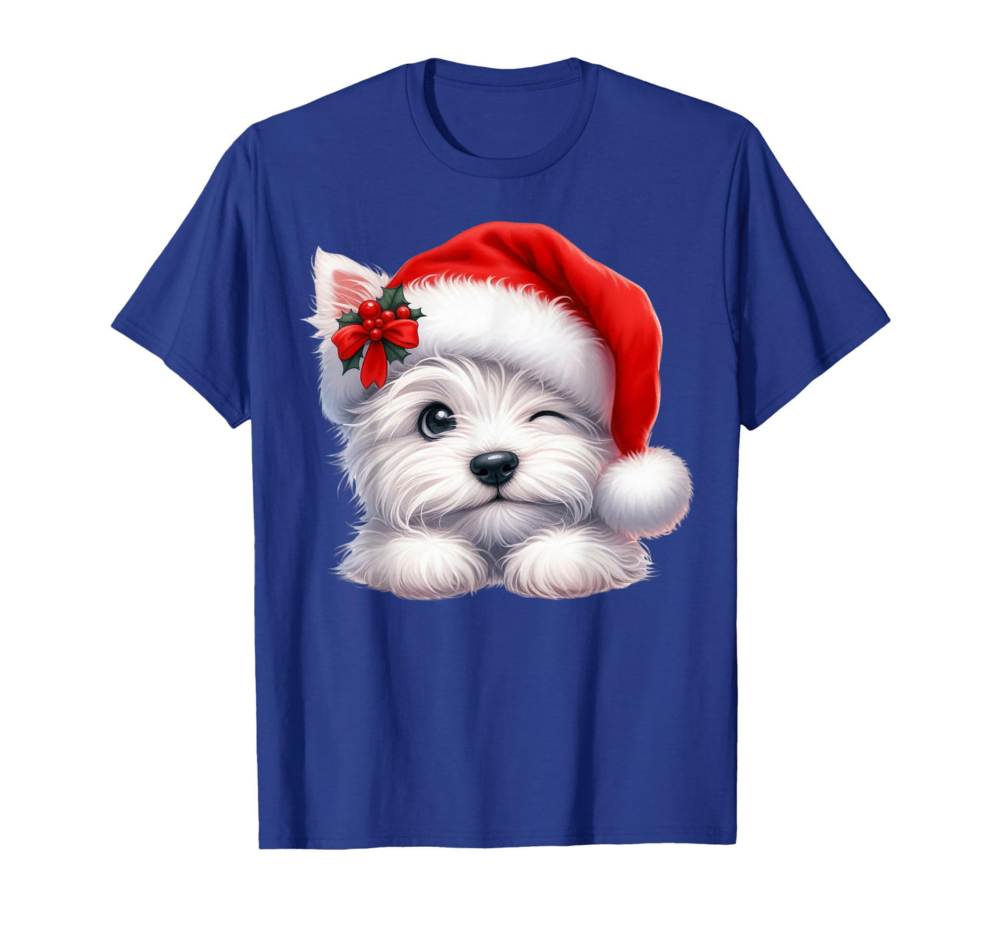 West Highland White Terrier Dog Christmas Santa Hat Dog Mom T-Shirt