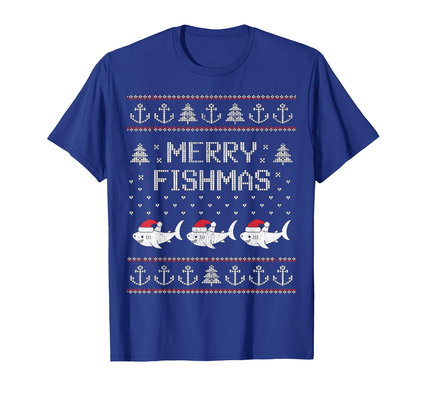 Merry Fishmas Funny Shark Santa Hat Ugly Christmas Sweater T-Shirt