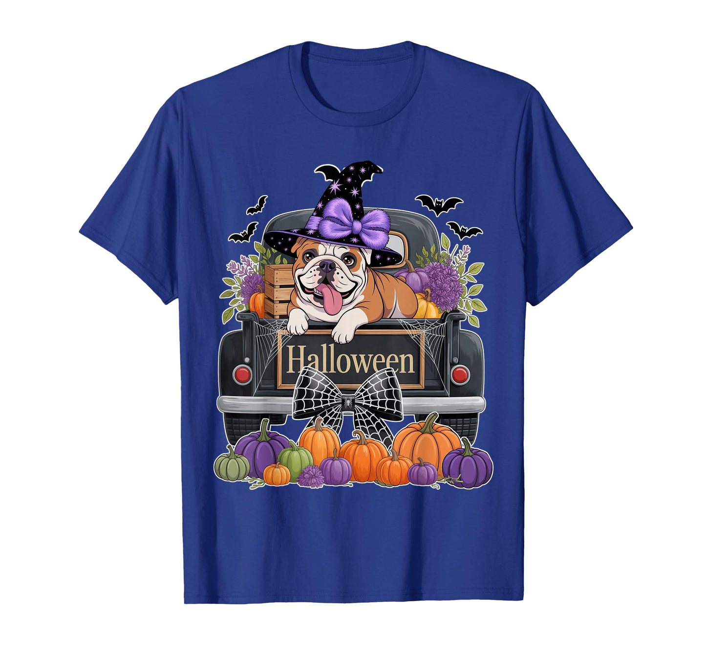 English Bulldog Witch Hat Truck Pumpkin Dog Lovers Halloween T-Shirt