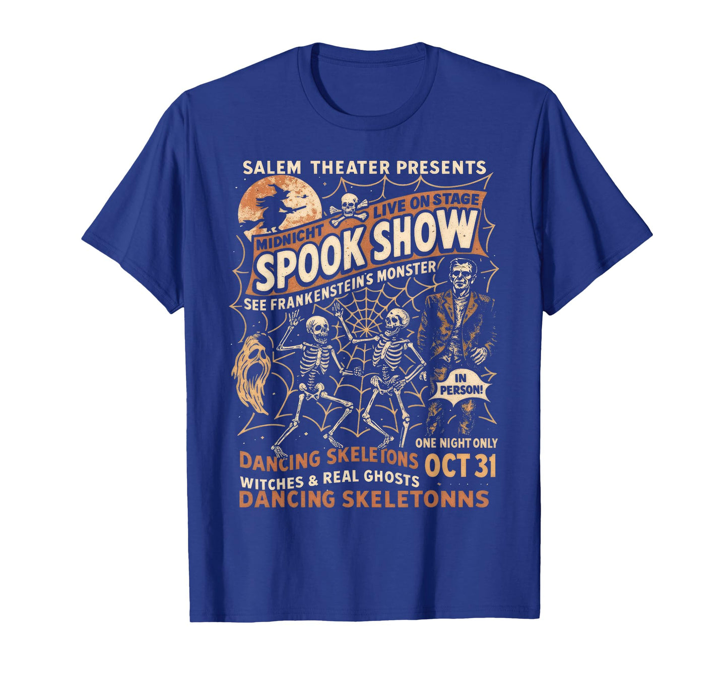 Vintage Halloween Spook Show Witch Dancing Skeletons Monster T-Shirt