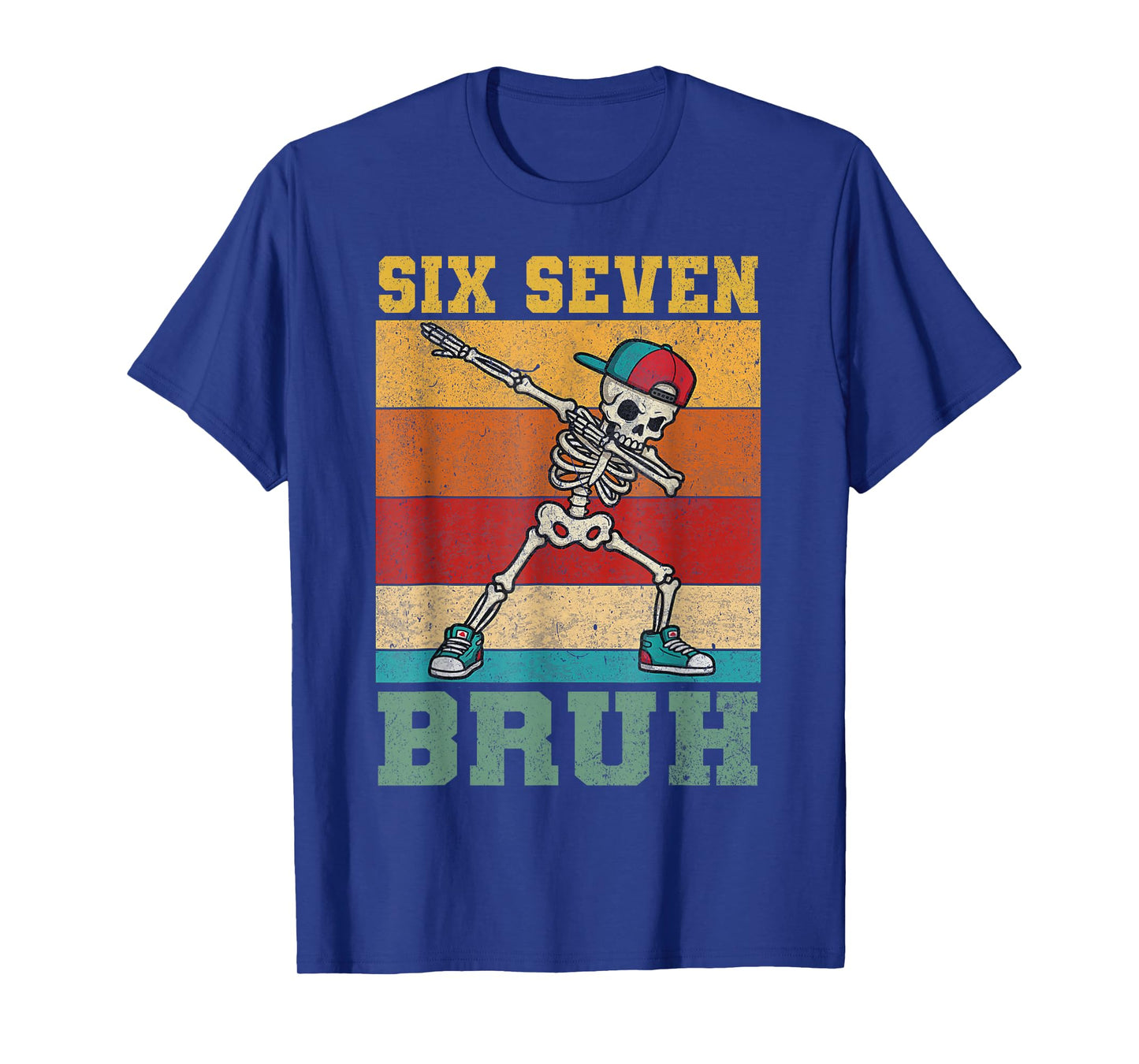 Six Seven 6 7 Bruh Skeleton Dabbing Boys Kids Vintage Meme T-Shirt