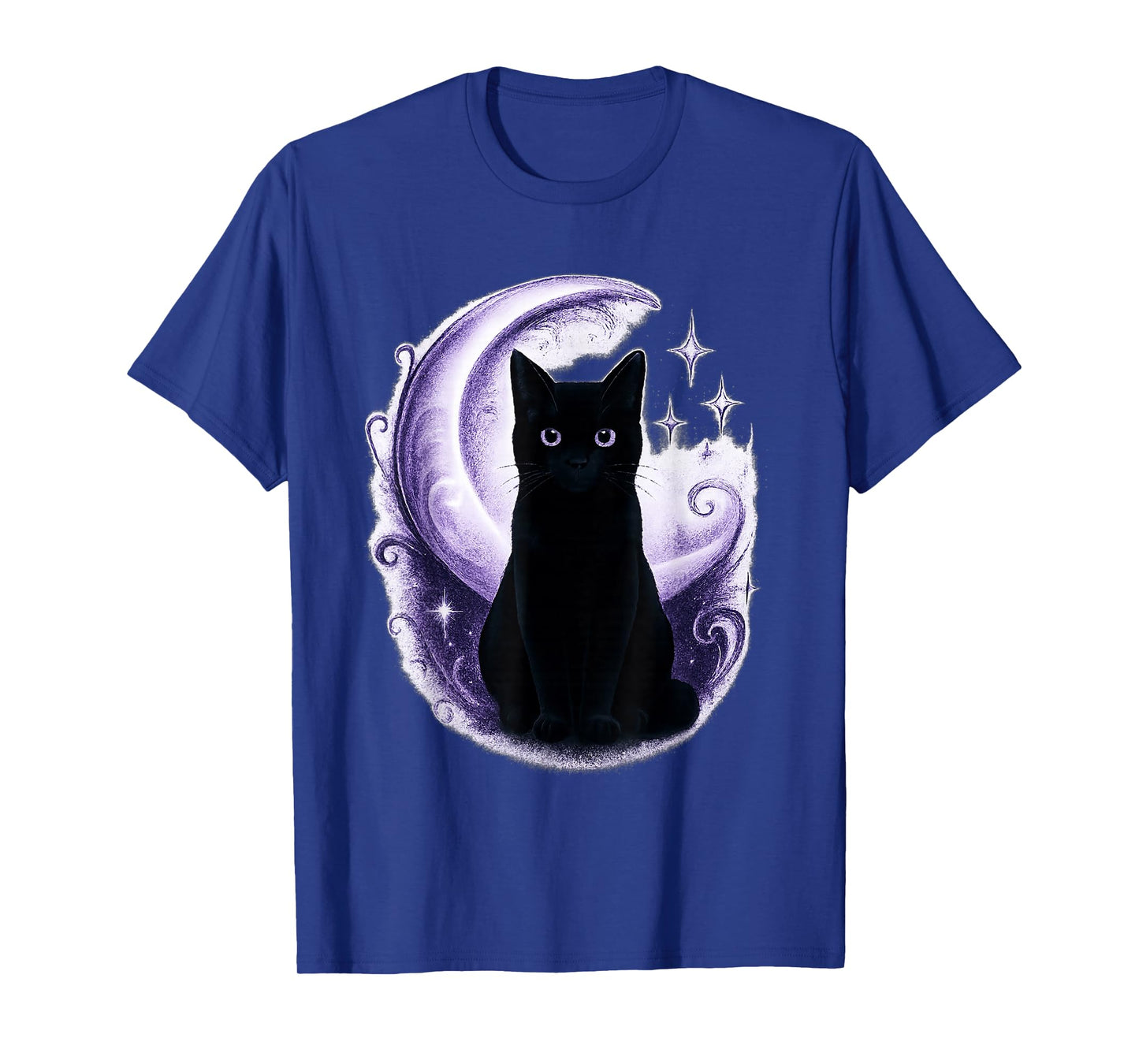 Mystical Black Cat with Crescent Moon and Stars Witchy Vibe T-Shirt