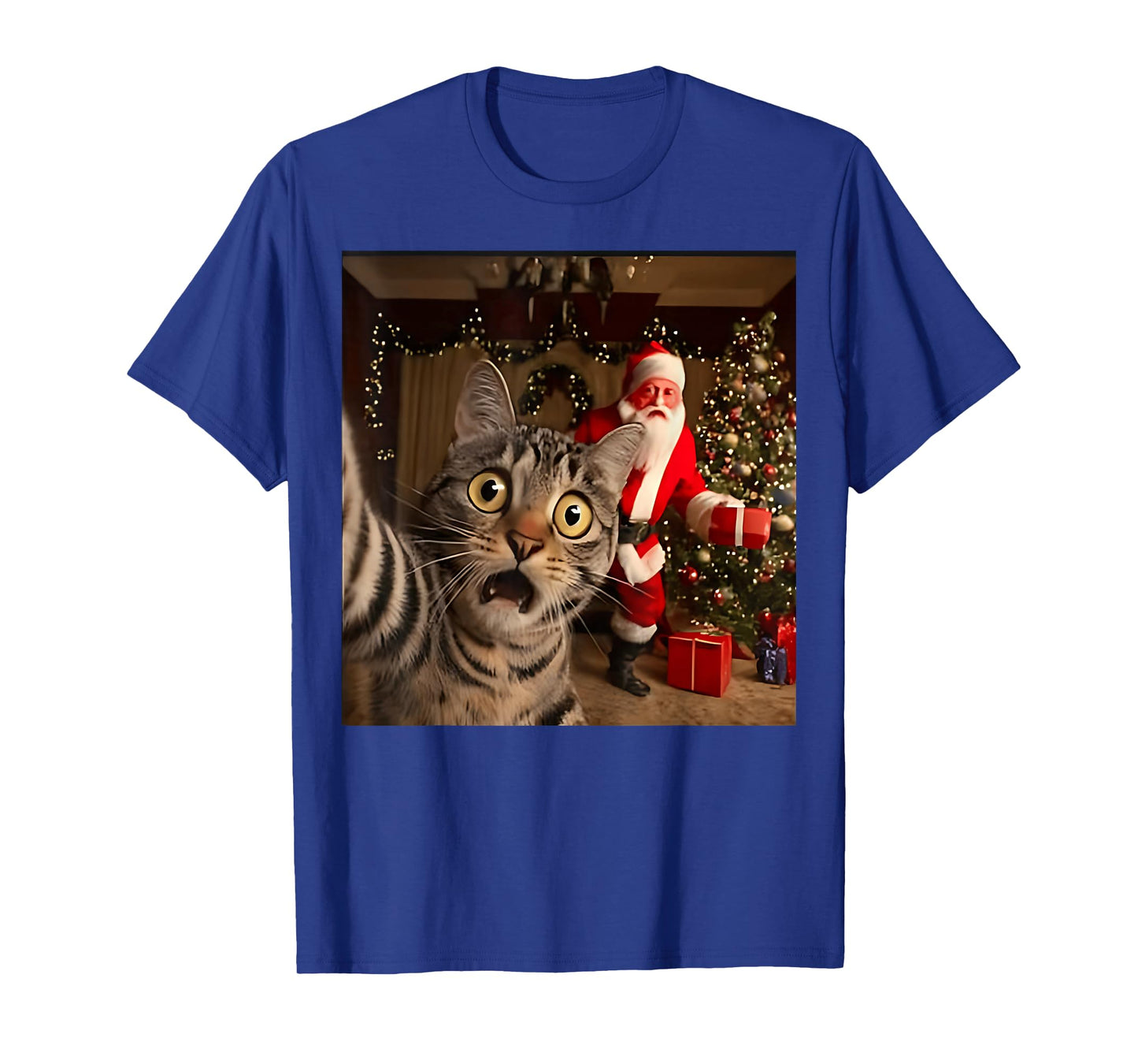 Cat Selfie with Santa Claus Holiday Funny Christmas Xmas Tee T-Shirt