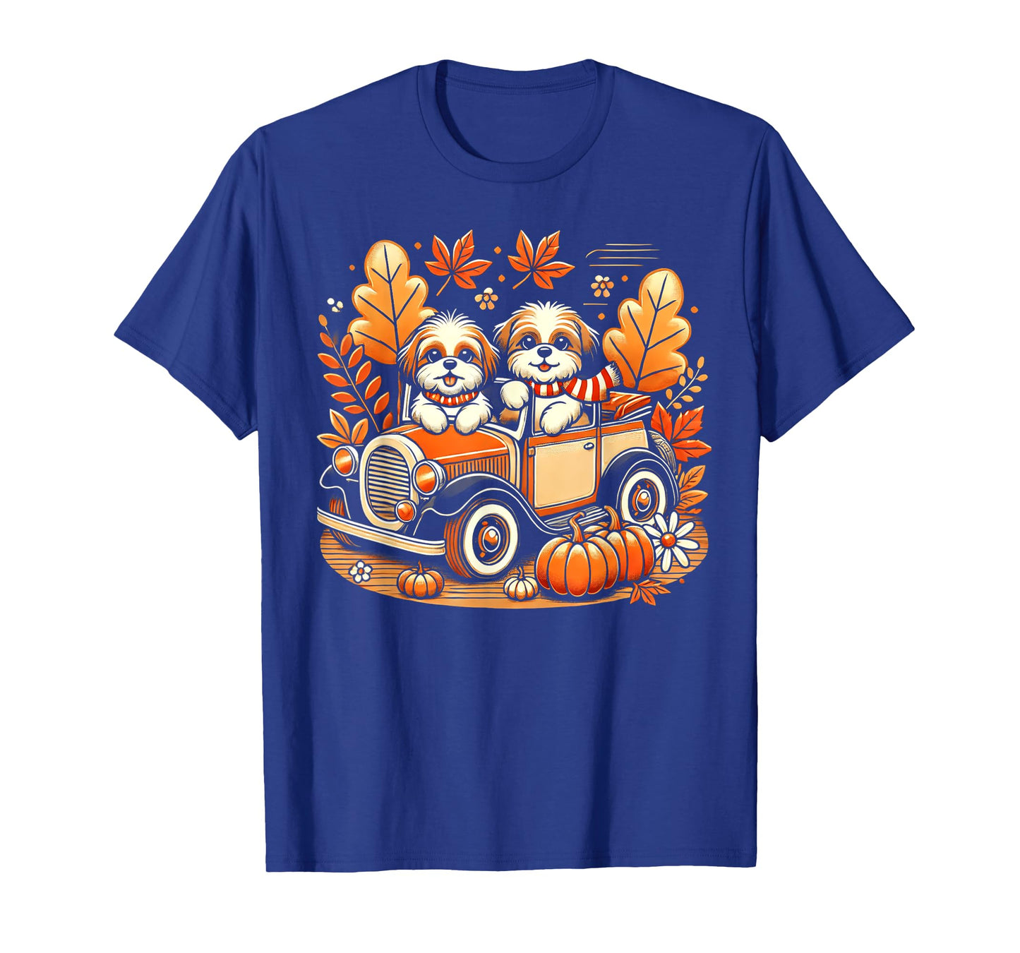 Vintage Fall Ride Shih Tzu Dogs Graphic Tee T-Shirt