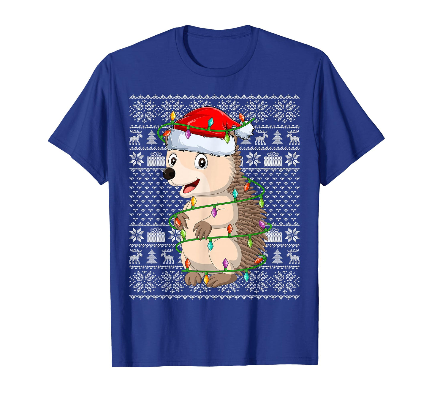 Hedgehog Christmas Lights Ugly Sweater Funny Santa Hat Xmas T-Shirt
