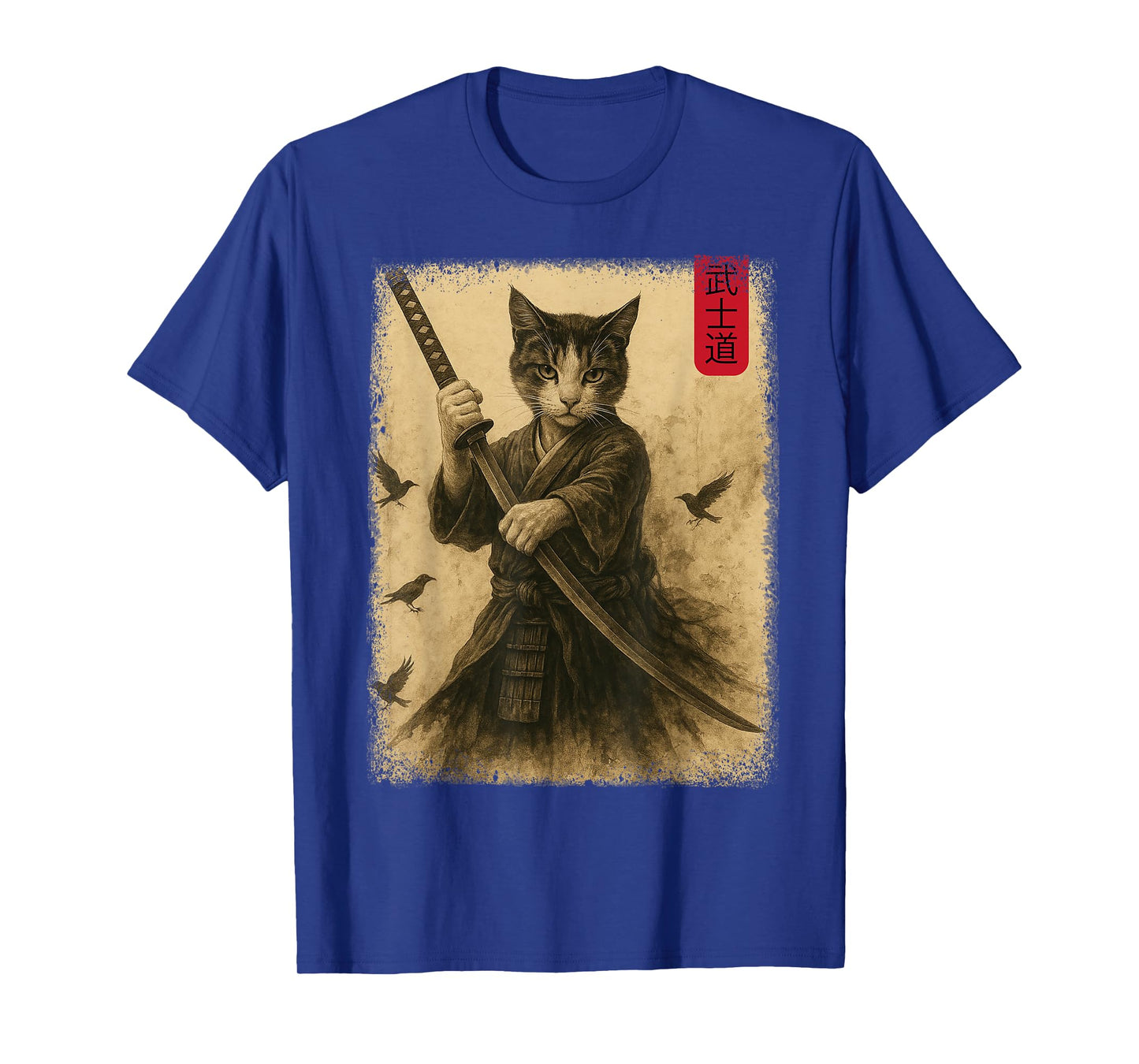 Samurai Cat Graphic Warrior Vintage Japanese Cat Anime T-Shirt for Men Women Kids