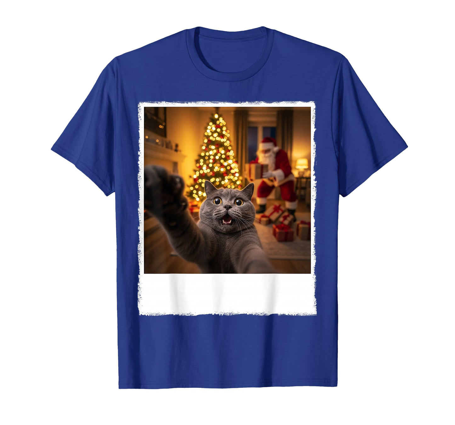 Funny Xmas Cat Selfie with Santa Claus Gifts Christmas Night T-Shirt