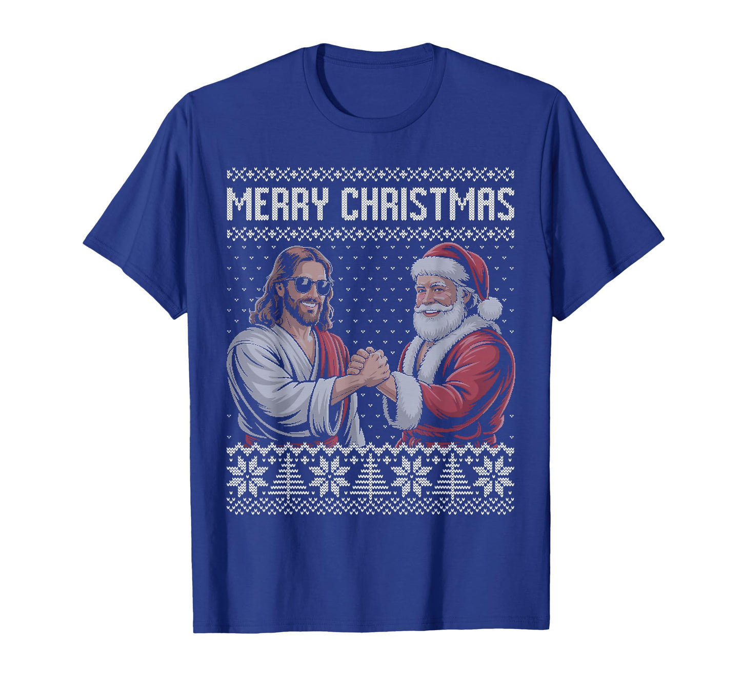 Ugly Christmas Sweater Jesus and Santa Funy T-Shirt