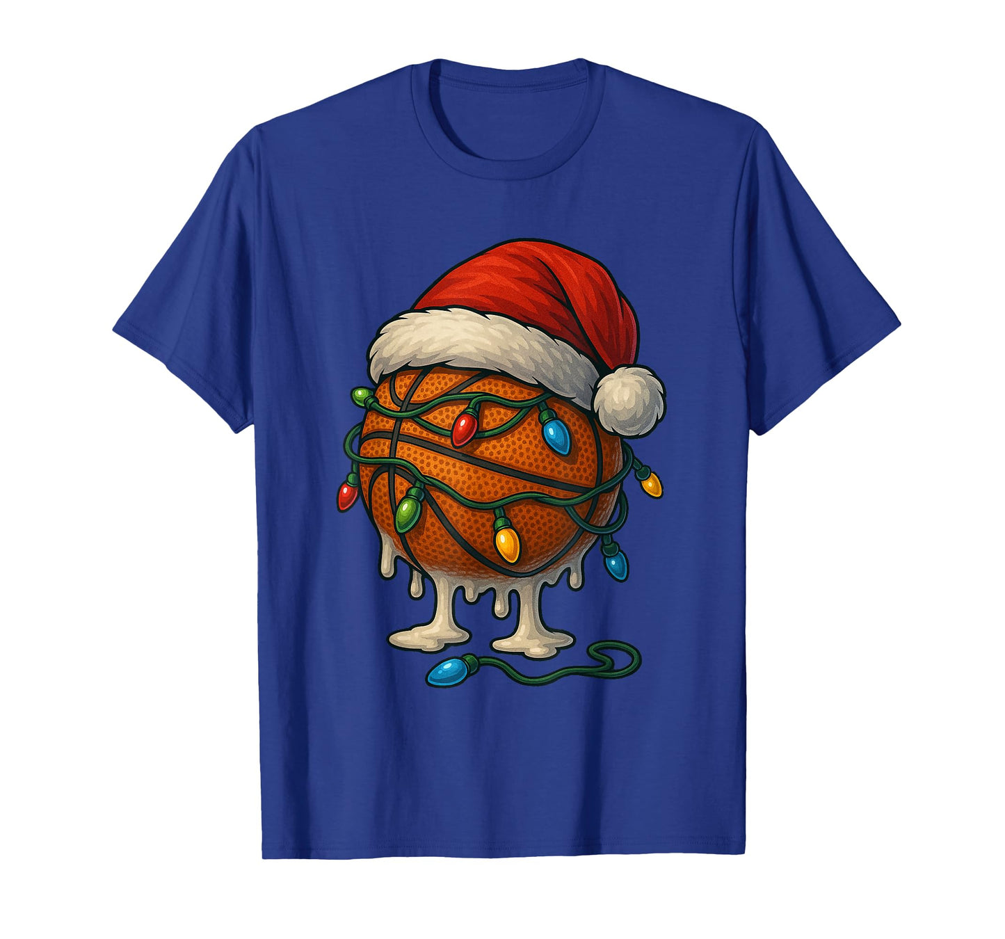 Basketball Christmas Drip Santa Hat Ice Cream Drip T-Shirt